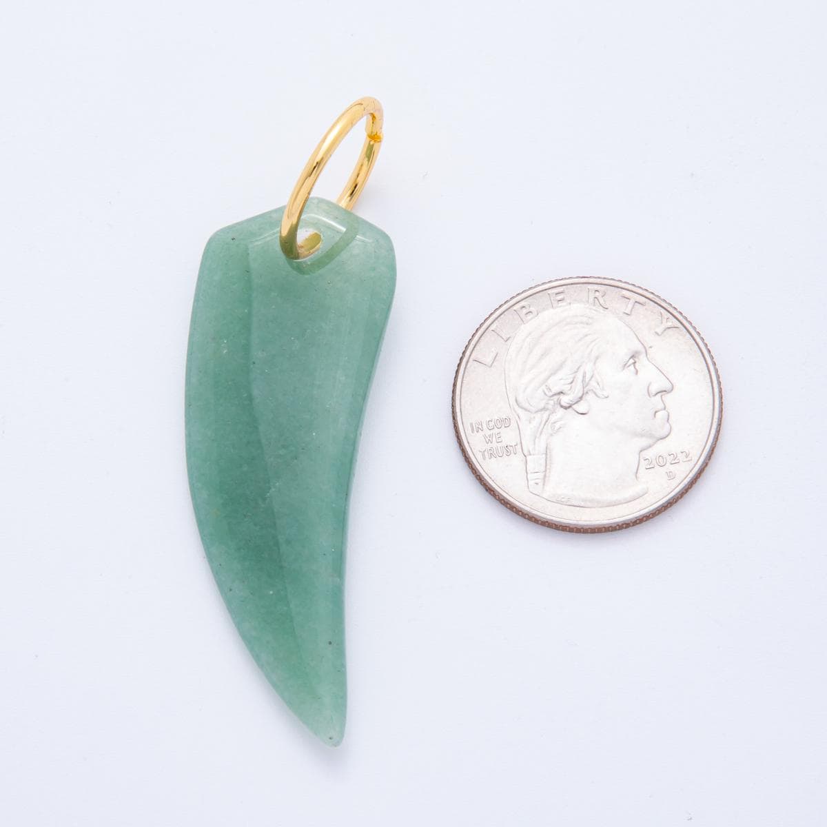 18k gold filled Tusk Green aventurine charm Big Long Tooth Pendant | c-708