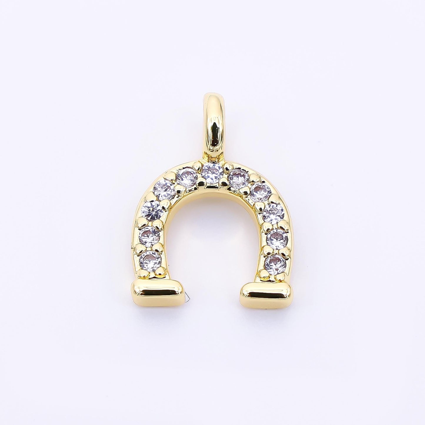 24K Gold Filled 29mm Micro Paved CZ Farm Horseshoe Animal Charm in Black, Pink, & Blue | AH-557 AH-558