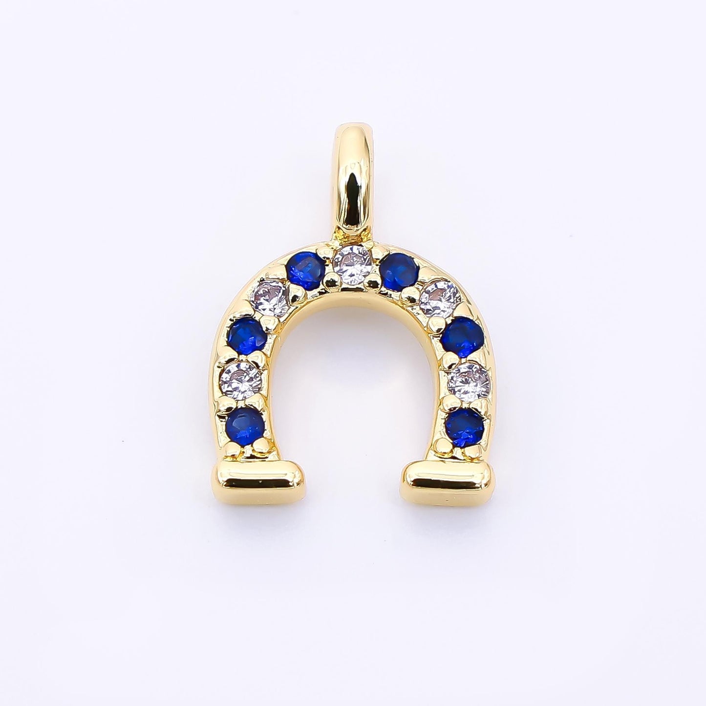 24K Gold Filled 29mm Micro Paved CZ Farm Horseshoe Animal Charm in Black, Pink, & Blue | AH-557 AH-558