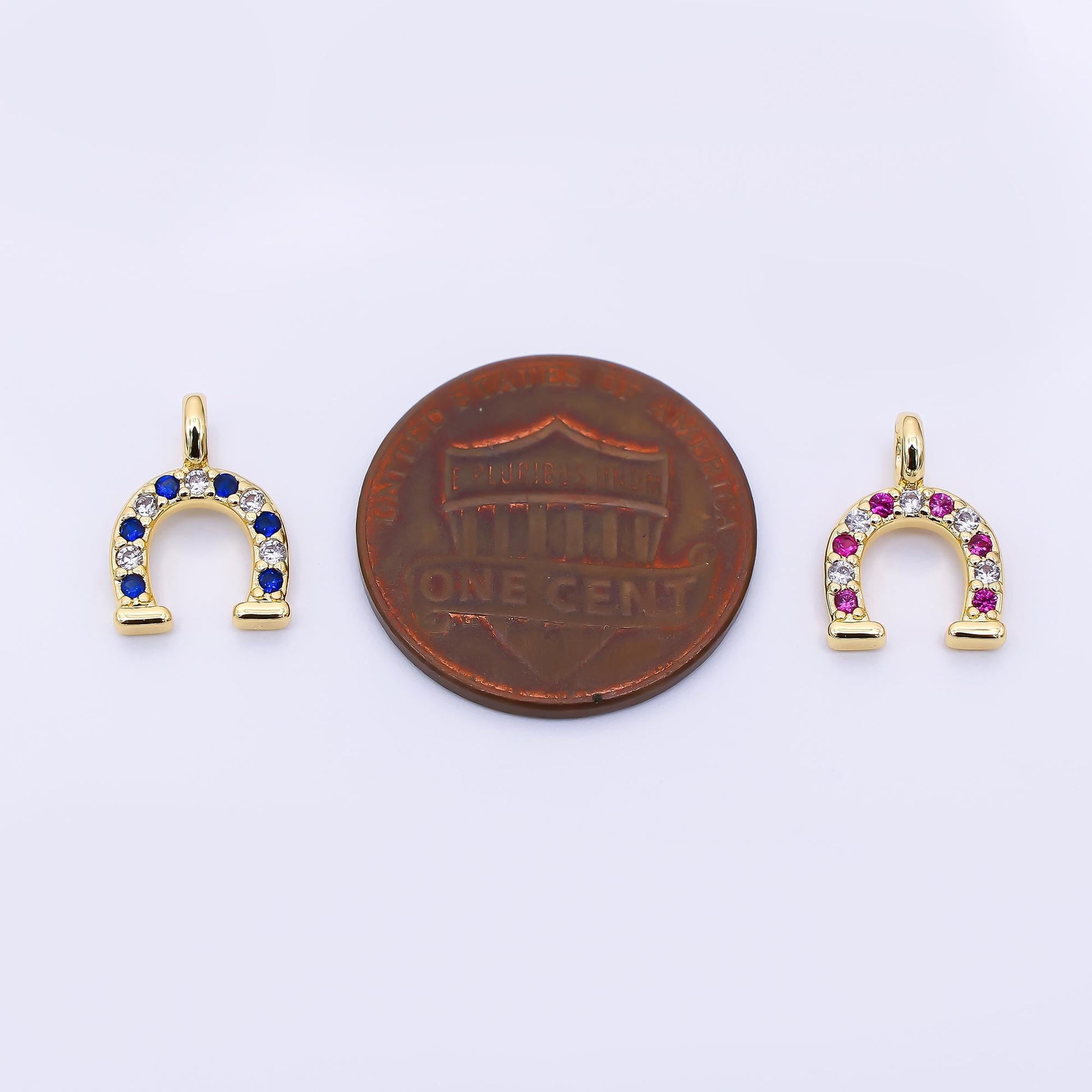 24K Gold Filled 29mm Micro Paved CZ Farm Horseshoe Animal Charm in Black, Pink, & Blue | AH-557 AH-558
