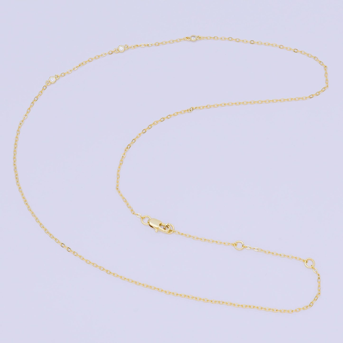24K Gold Filled Triple Micro Paved CZ Highlights Contemporary Anchor Link Chain Necklace 18.1 Inch | WA-3361