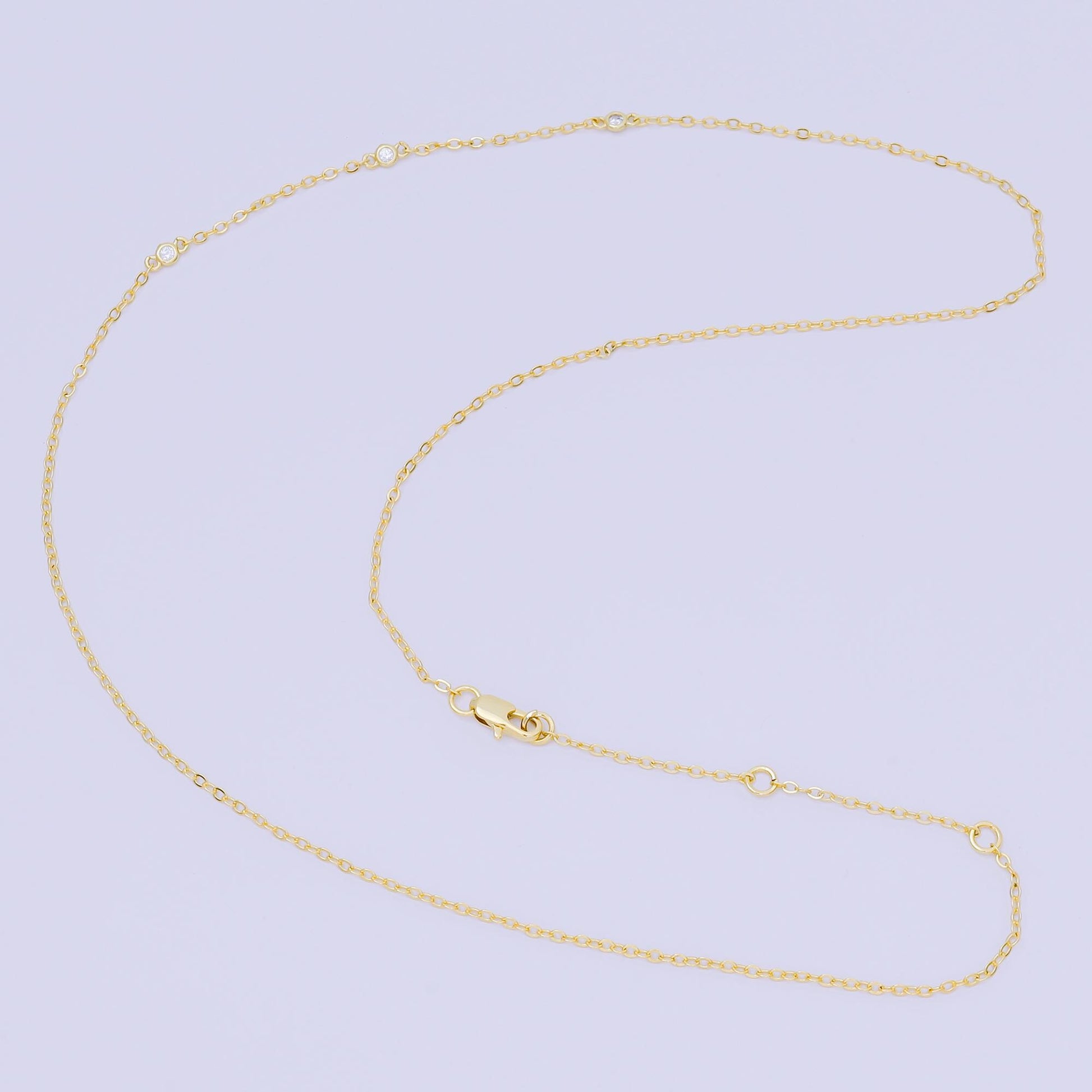 24K Gold Filled Triple Micro Paved CZ Highlights Contemporary Anchor Link Chain Necklace 18.1 Inch | WA-3361