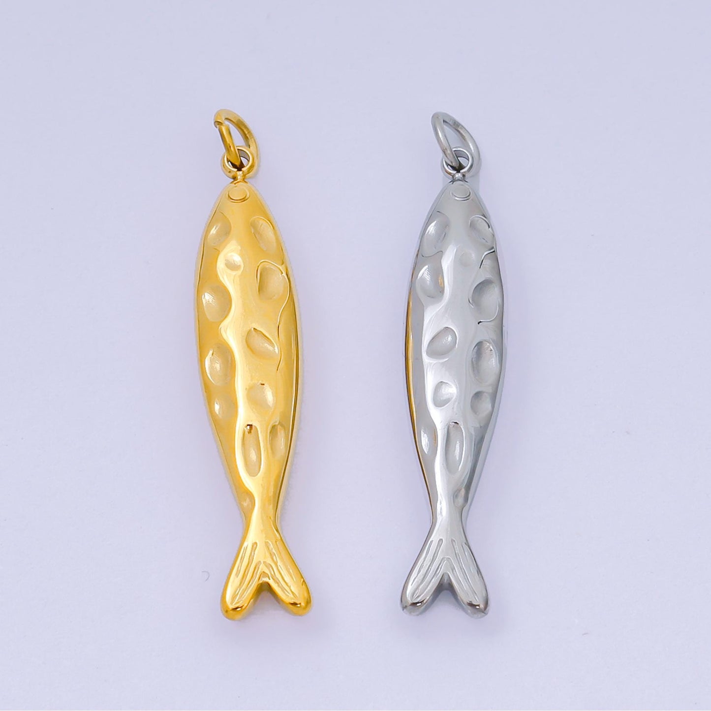 Stainless Steel 33.5mm Sardine Sea Fish Animal Charm in Gold & Silver | J-470