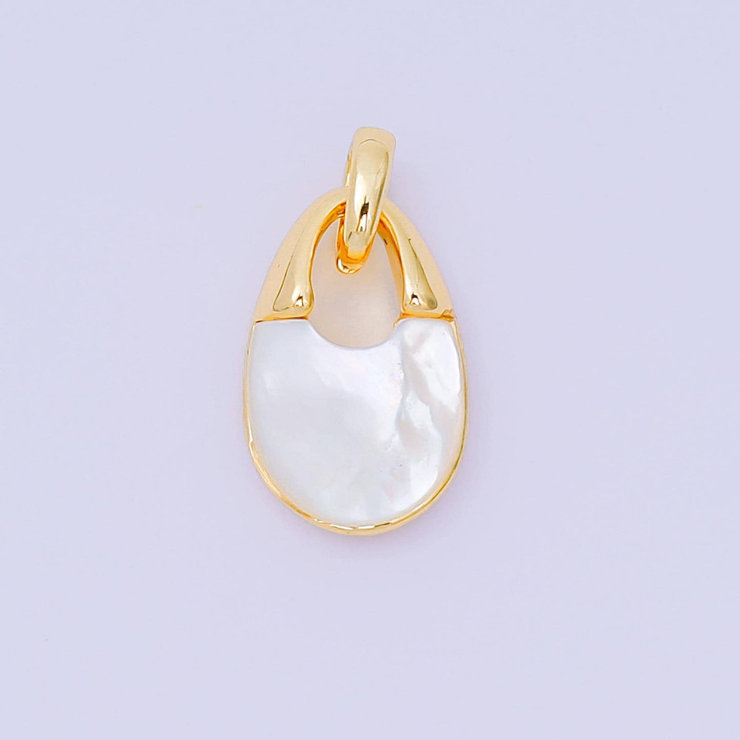 24K Gold Filled 14mm Shell Pearl Mini Padlock Charm Abstract Pendant in Gold & Silver | AA-1582