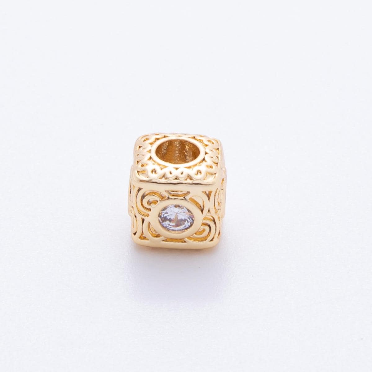 18k Gold Filled Filigree Cube Spacer Beads with CZ For Bracelet Necklace Jewelry Making Supplies, DIY Bracelet Necklace Finding AF-1020