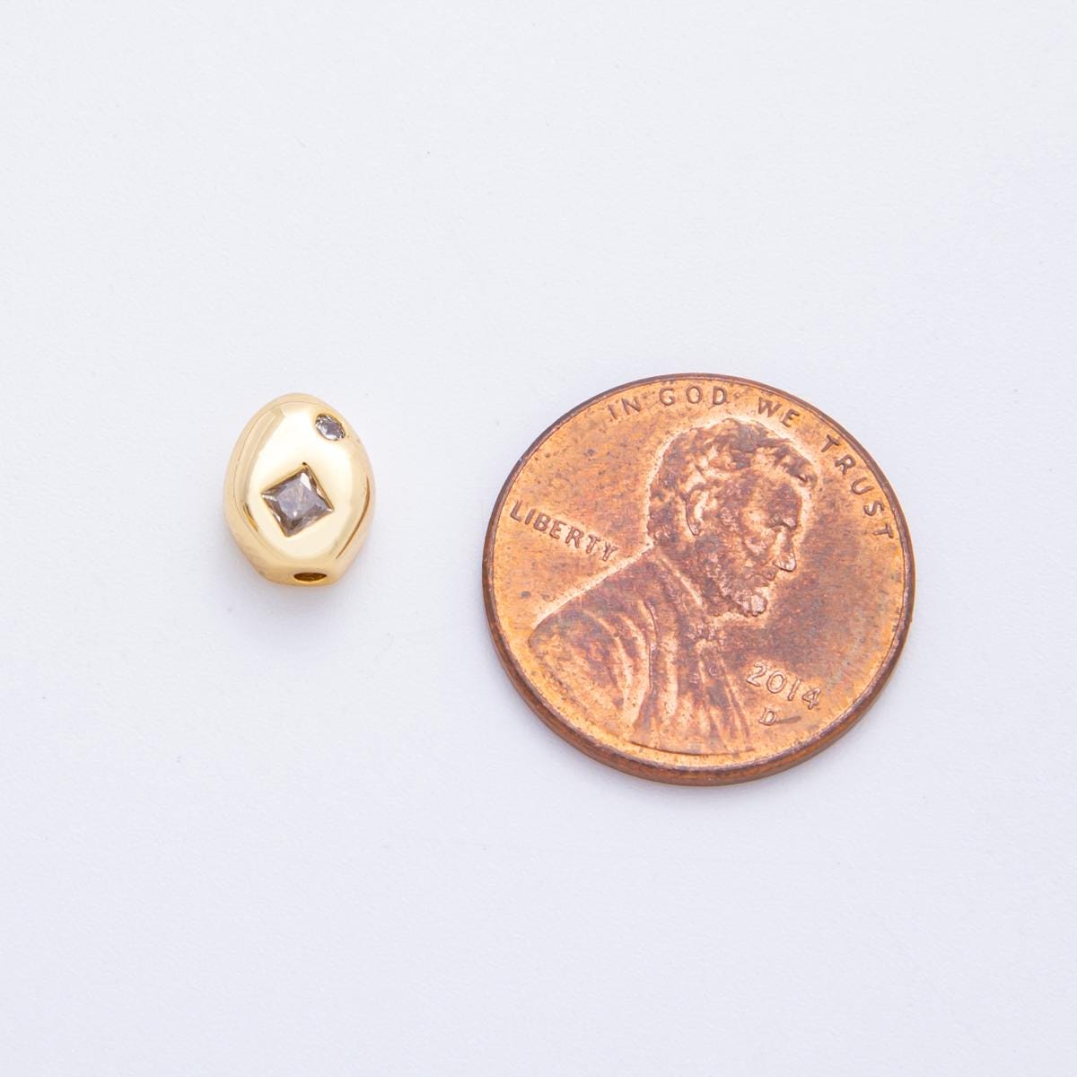 18k Gold Filled Bean Seed Spacer Beads with CZ For Bracelet Necklace Jewelry Making Supplies, DIY Bracelet Necklace Finding AF-1022