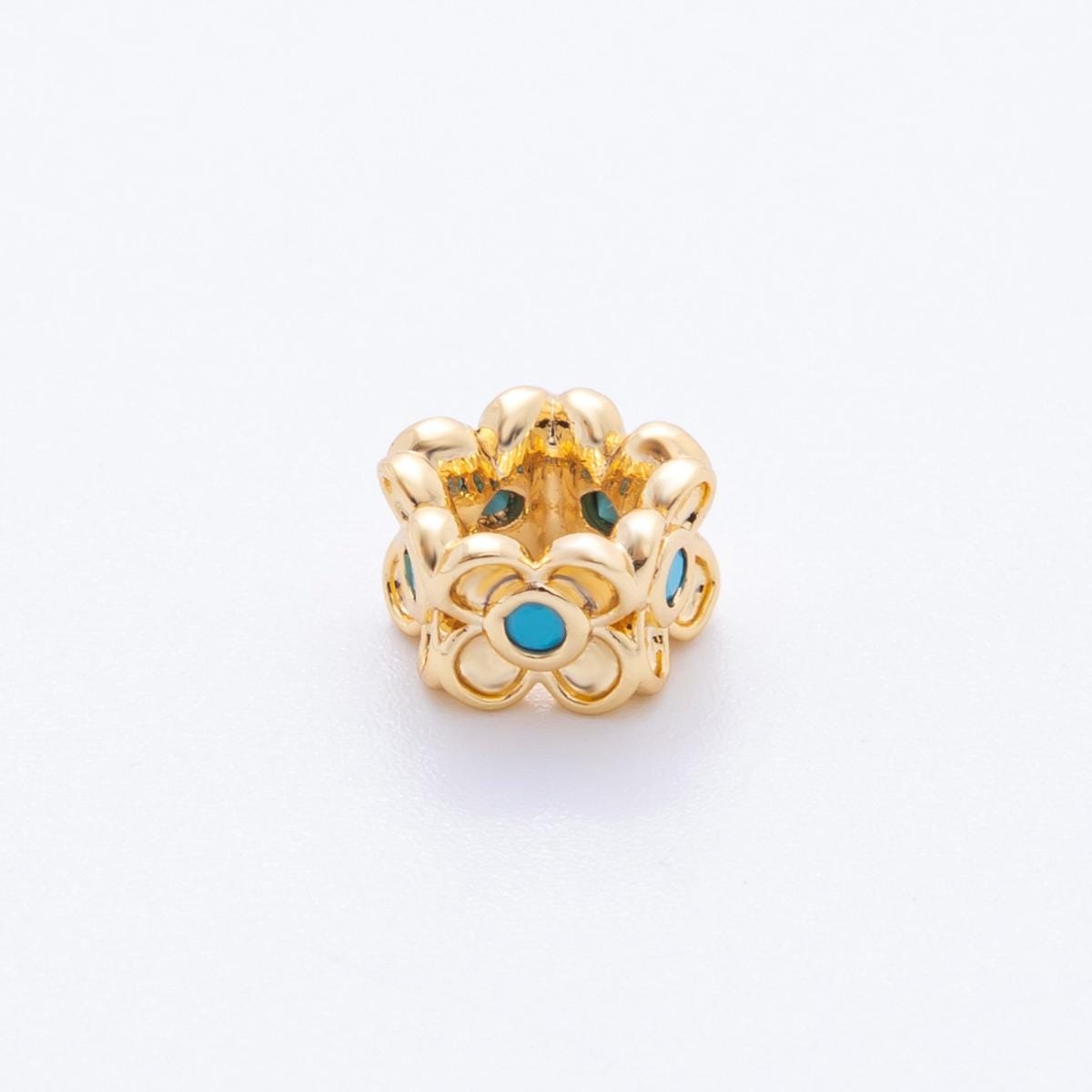18k gold Filled Flower spacer beads with CZ Pink Blue Tiny Floral spacer beads 8 mm beads AF-1026