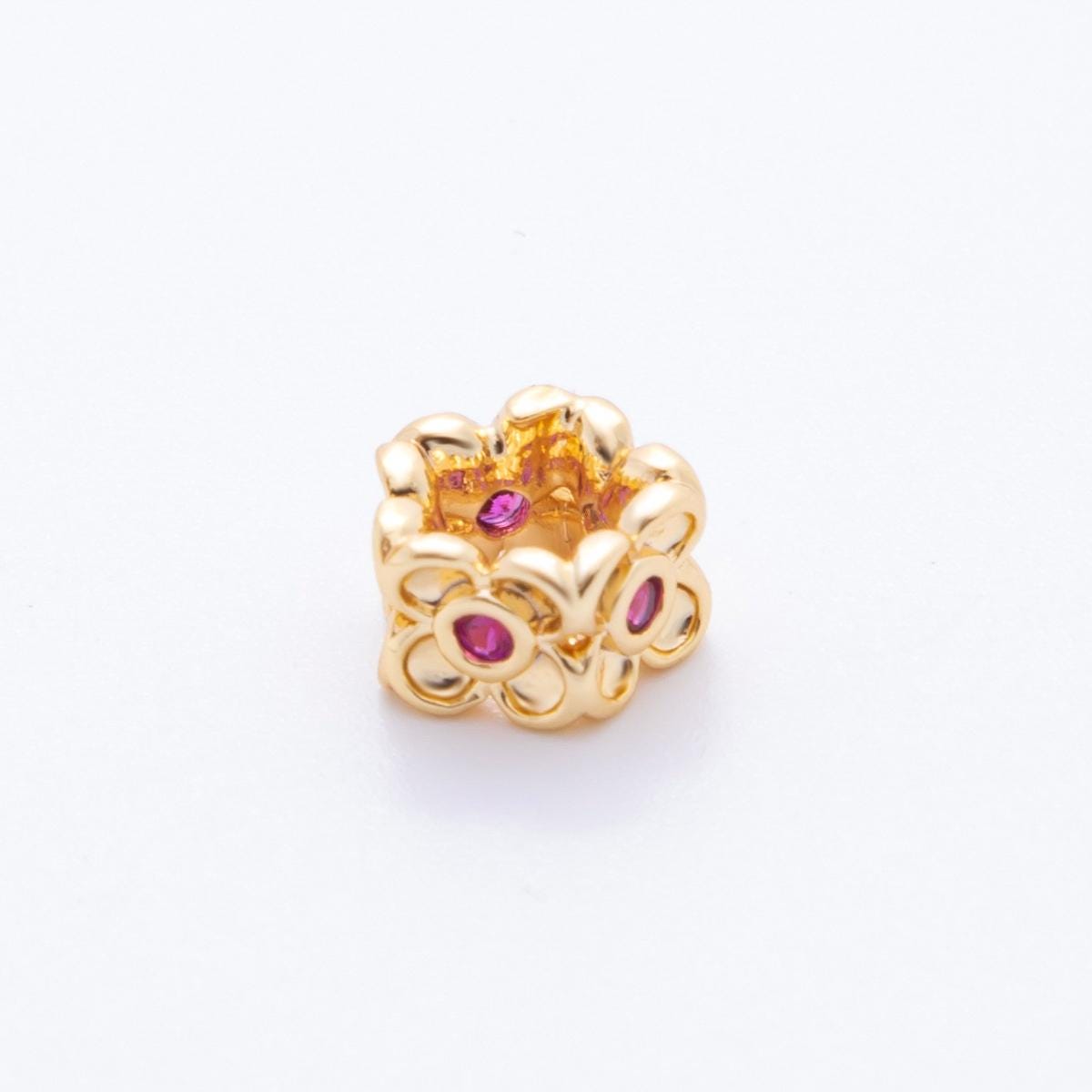 18k gold Filled Flower spacer beads with CZ Pink Blue Tiny Floral spacer beads 8 mm beads AF-1026