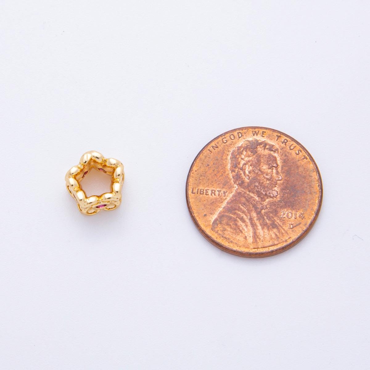 18k gold Filled Flower spacer beads with CZ Pink Blue Tiny Floral spacer beads 8 mm beads AF-1026