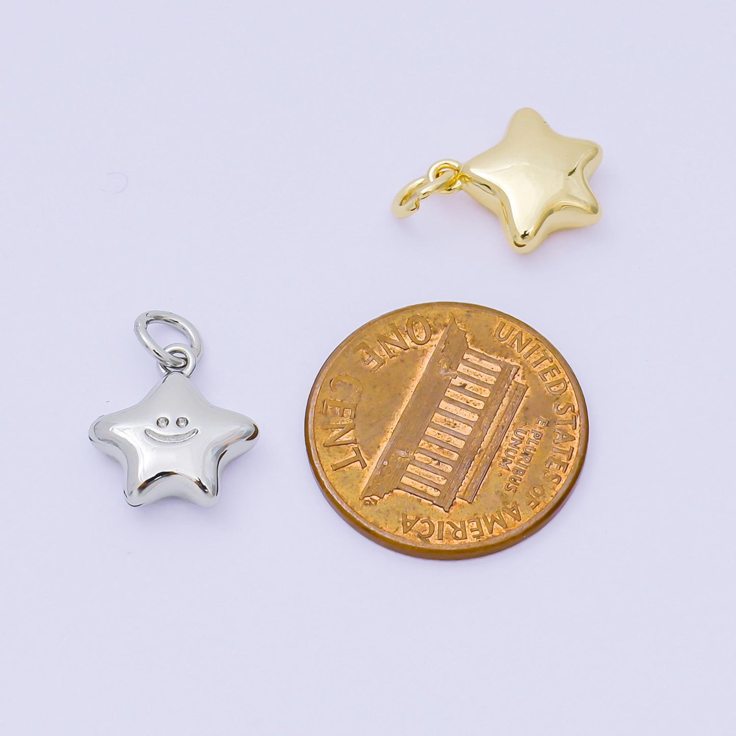 24K Gold Filled 12mm Happy Face Shiny Star Charm in Gold & Silver | AH-670