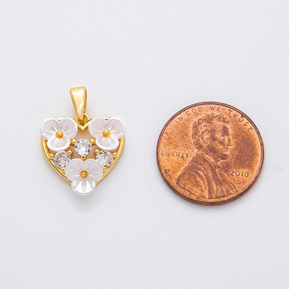 Gold Heart Charms 18K Gold Filled White Flower Charm Bracelet Necklace for DIY Jewelry Making Supply AF-1138