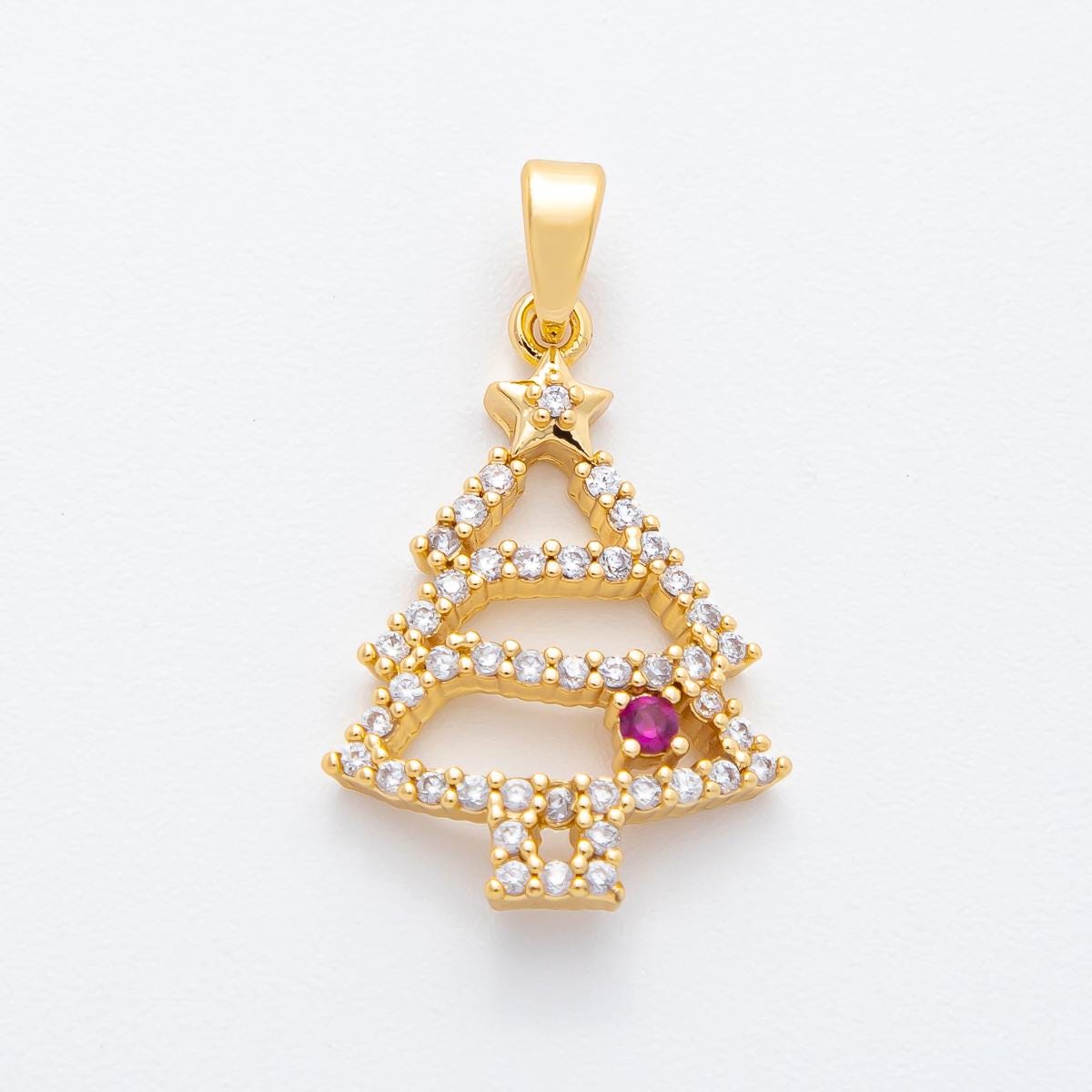 Dainty Clear Christmas tree micro paved cz dainty 18k gold filled holiday season greetings pendant | AF-1135