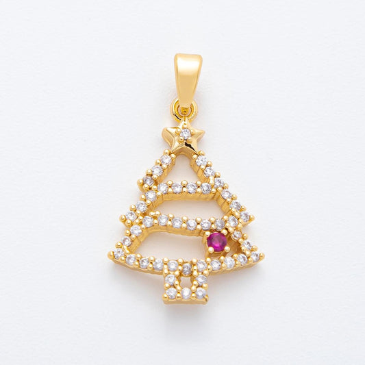 Dainty Clear Christmas tree micro paved cz dainty 18k gold filled holiday season greetings pendant | AF-1135