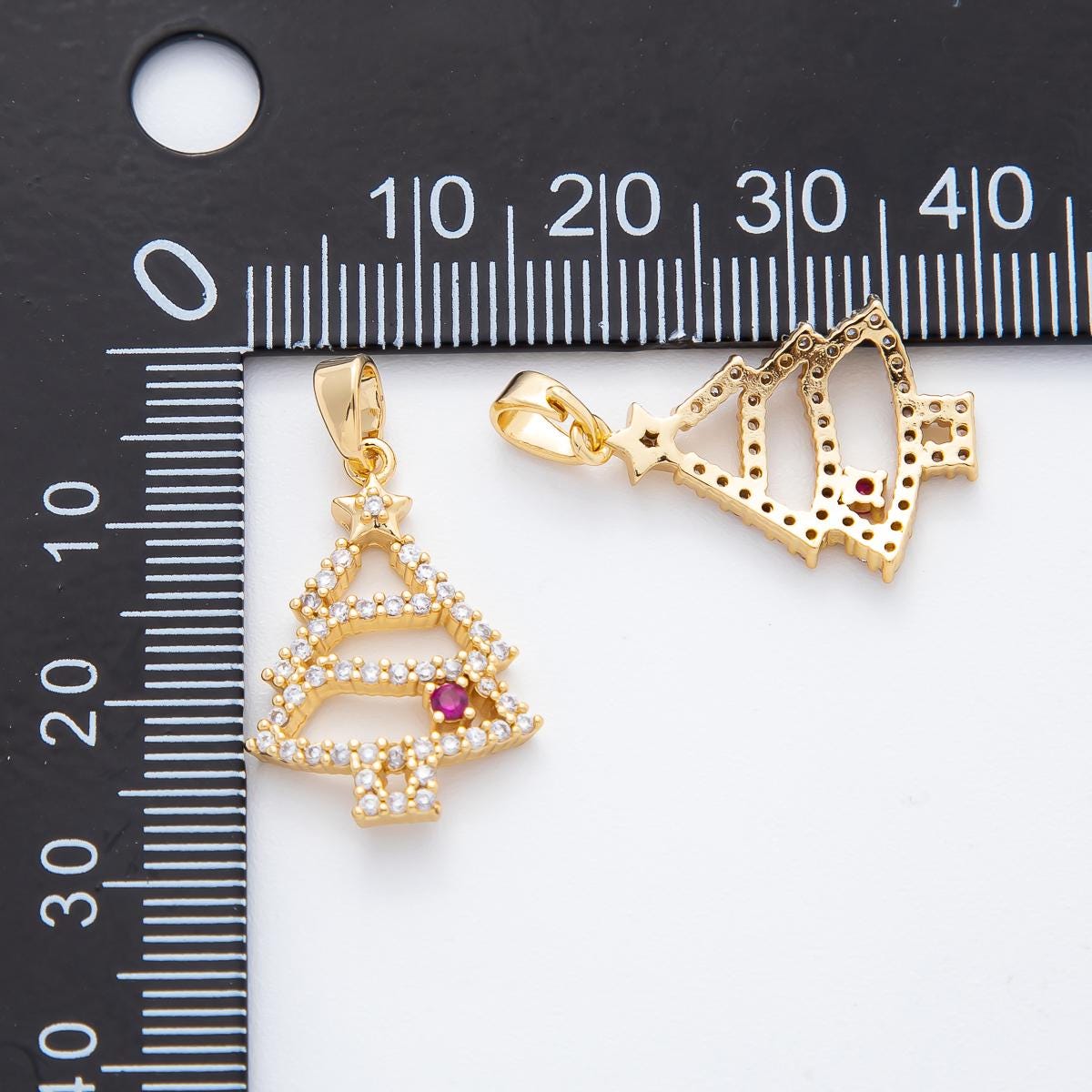 Dainty Clear Christmas tree micro paved cz dainty 18k gold filled holiday season greetings pendant | AF-1135