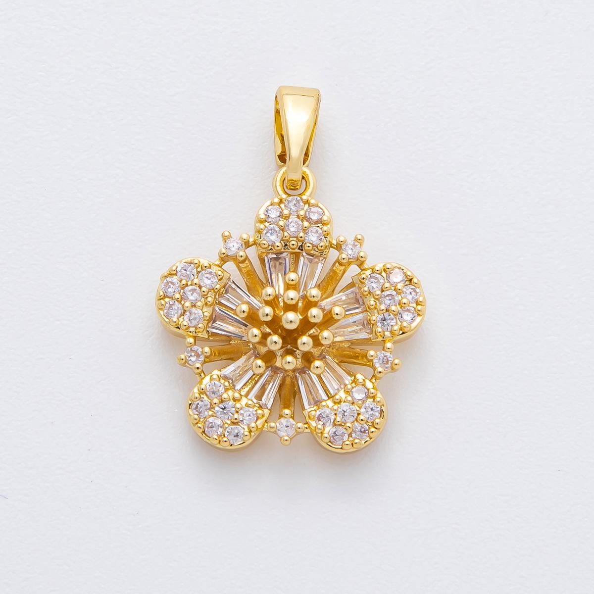 Gold Hibiscus Charms 18K Gold Filled Micro Pave Flower Charm Bracelet Necklace for DIY Jewelry Making Supply AF-1131