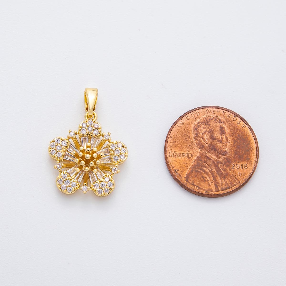 Gold Hibiscus Charms 18K Gold Filled Micro Pave Flower Charm Bracelet Necklace for DIY Jewelry Making Supply AF-1131