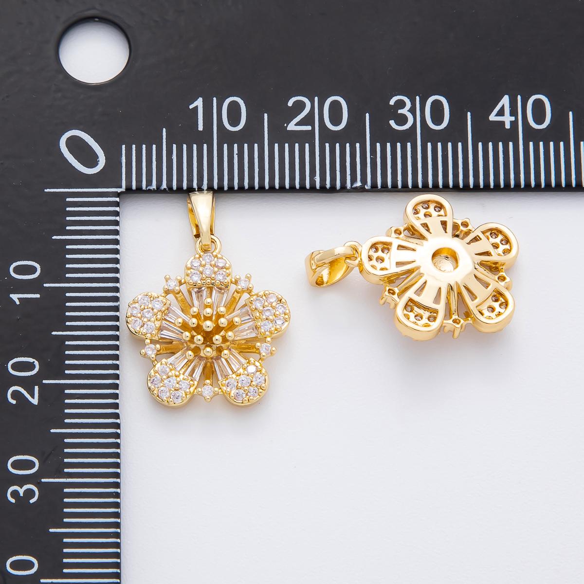 Gold Hibiscus Charms 18K Gold Filled Micro Pave Flower Charm Bracelet Necklace for DIY Jewelry Making Supply AF-1131