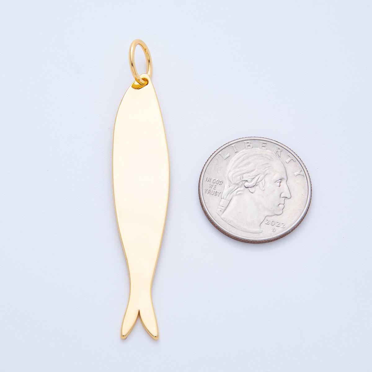 Long Flat Fish Pendant for Cord Necklace Fish Charm Under the Sea Ocean Life 18k Gold Filled Jewelry Supply N-1347