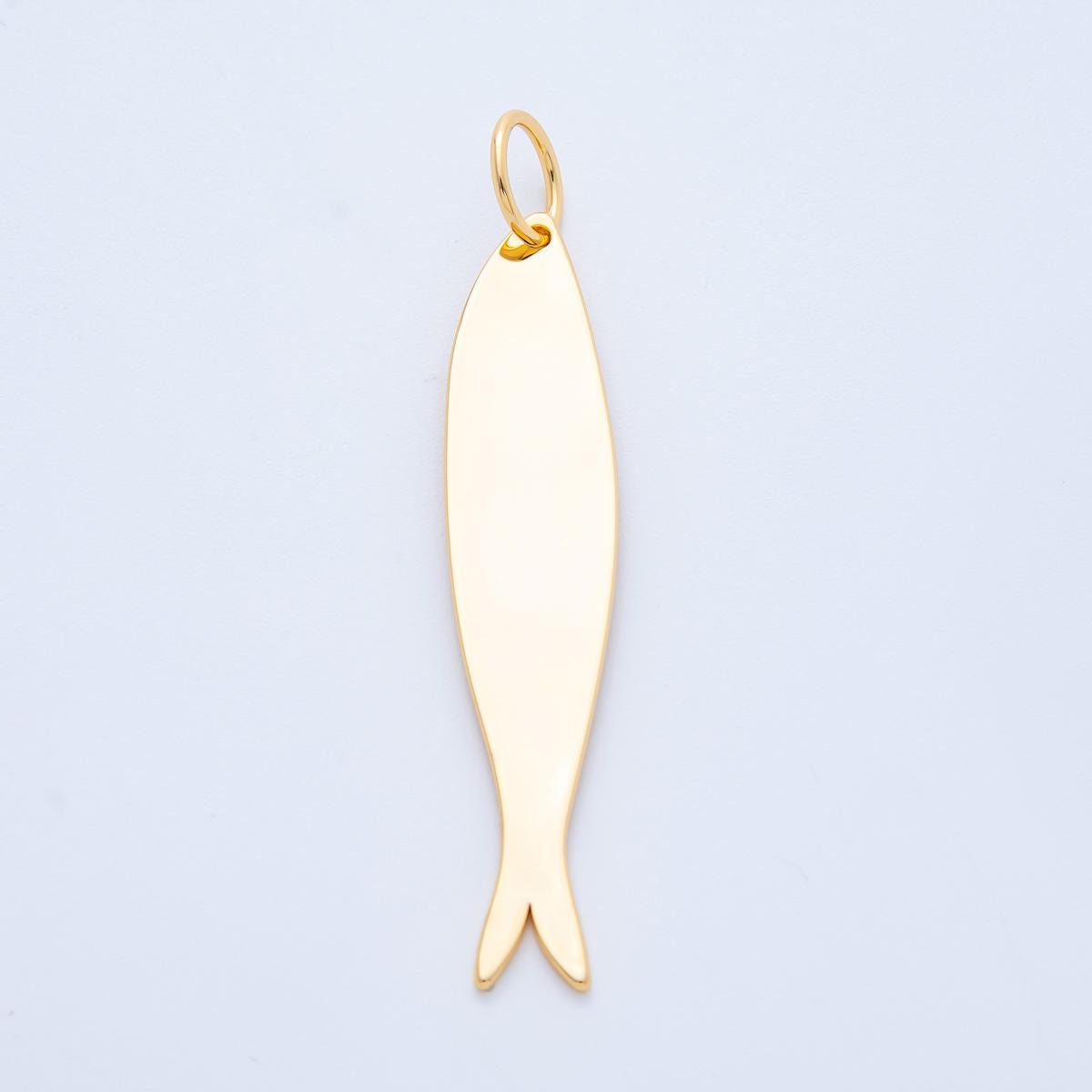 Long Flat Fish Pendant for Cord Necklace Fish Charm Under the Sea Ocean Life 18k Gold Filled Jewelry Supply N-1347