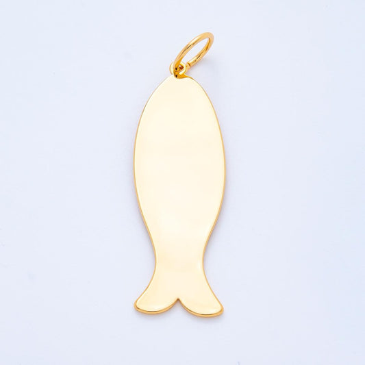 Long Flat Fish Pendant for Cord Necklace Fish Charm Under the Sea Ocean Life 18k Gold Filled Jewelry Supply N-1384