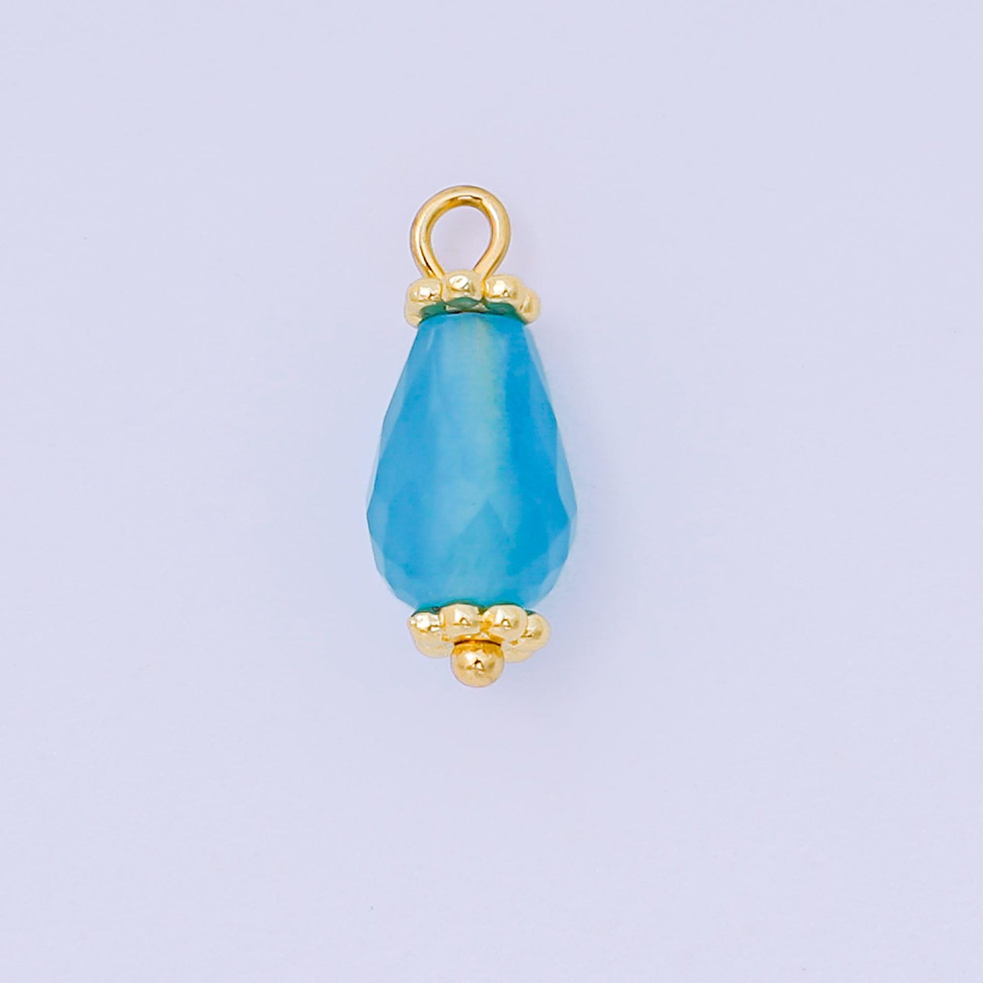 Faceted Teardrop Gemstone Bead Charm Pink Blue Green Pendant 24K Gold Filled Finding DIY Jewelry Making Supplies for Earrings Bracelet AH657