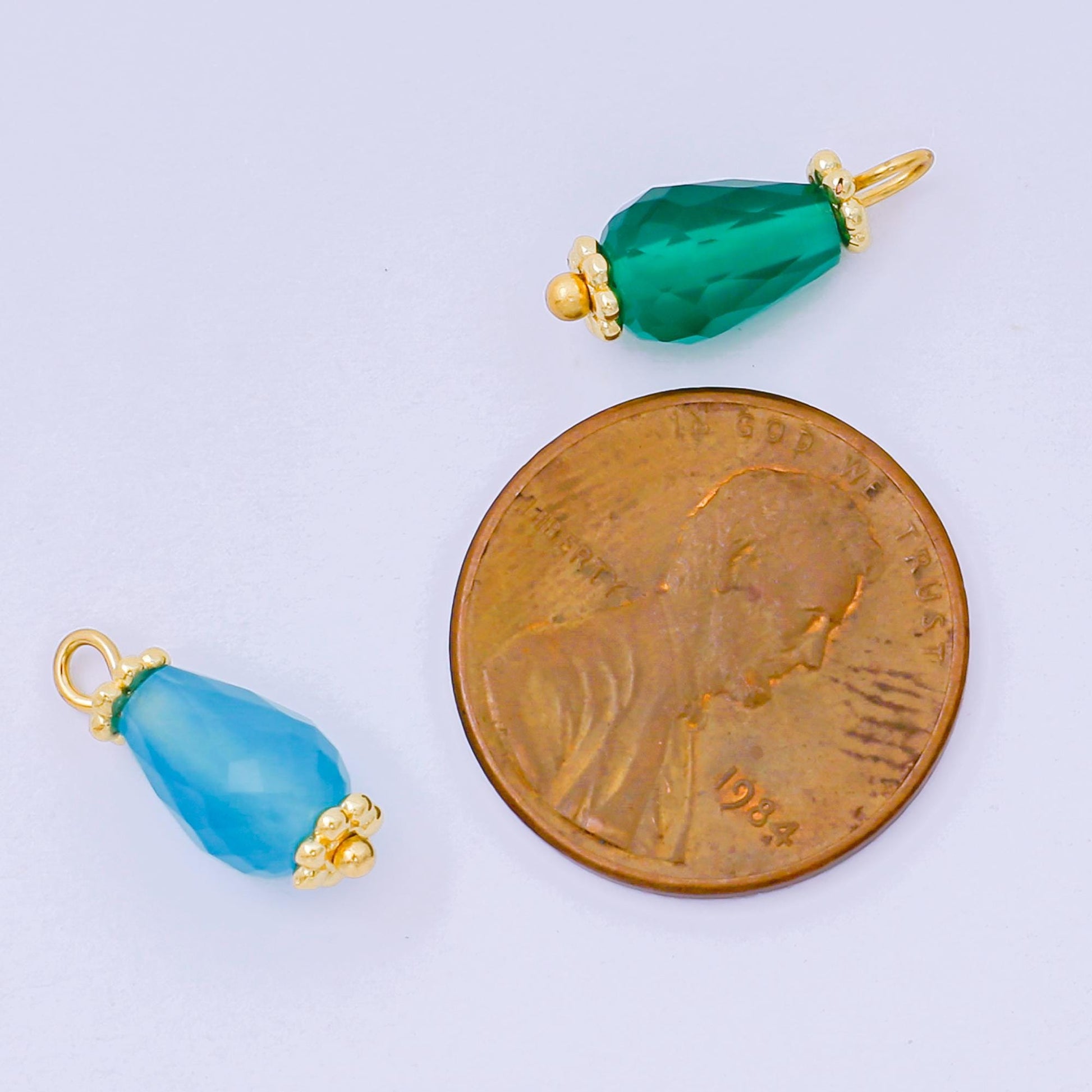 Faceted Teardrop Gemstone Bead Charm Pink Blue Green Pendant 24K Gold Filled Finding DIY Jewelry Making Supplies for Earrings Bracelet AH657