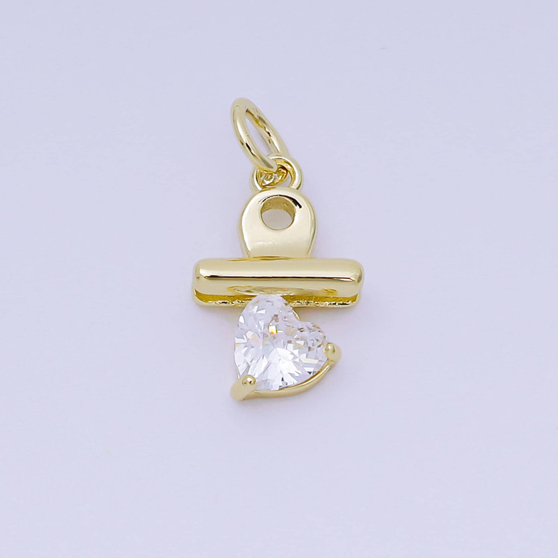 24K Gold Filled 13.5mm Heart-Shaped CZ Binder Clip Charm in Gold & Silver | AH-609