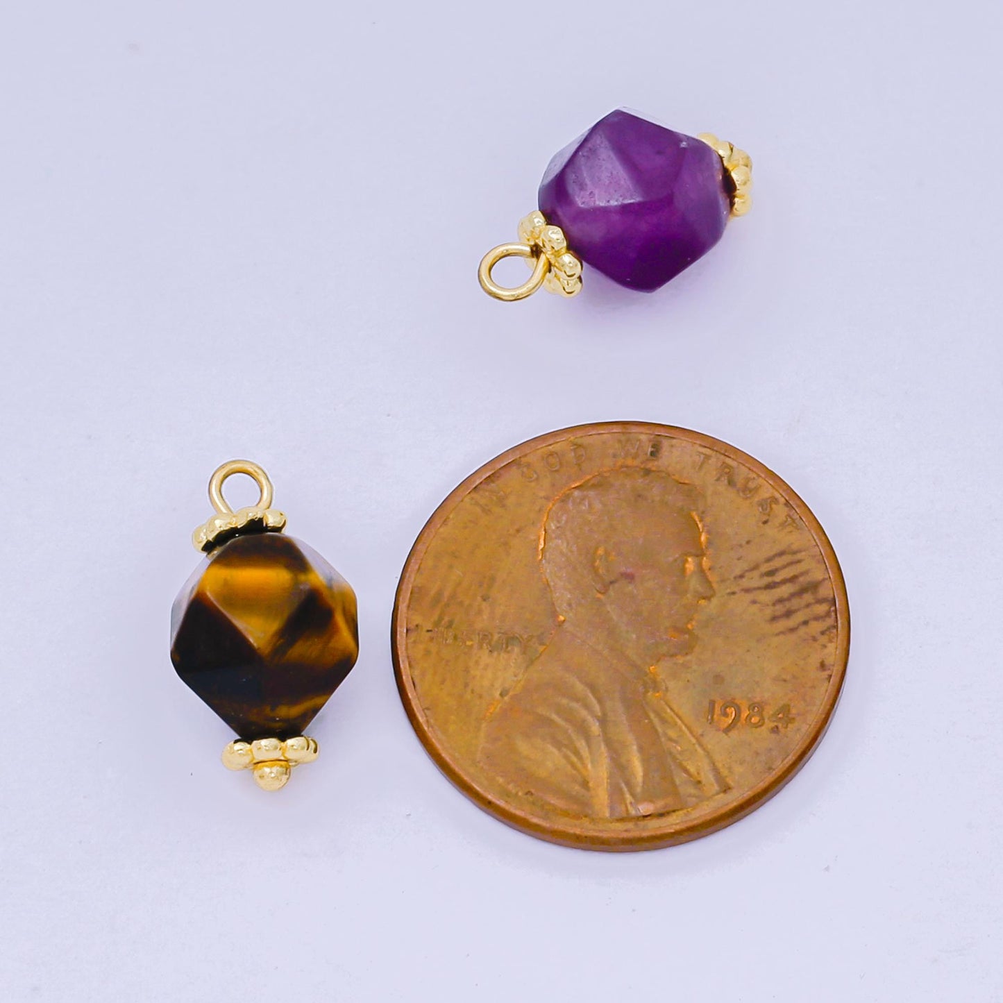 Faceted Gemstone Bead Charms Amethyst, Tiger Eye Pendants 24K Gold Filled Finding DIY Jewelry Making Supplies for Earrings Bracelet AH659