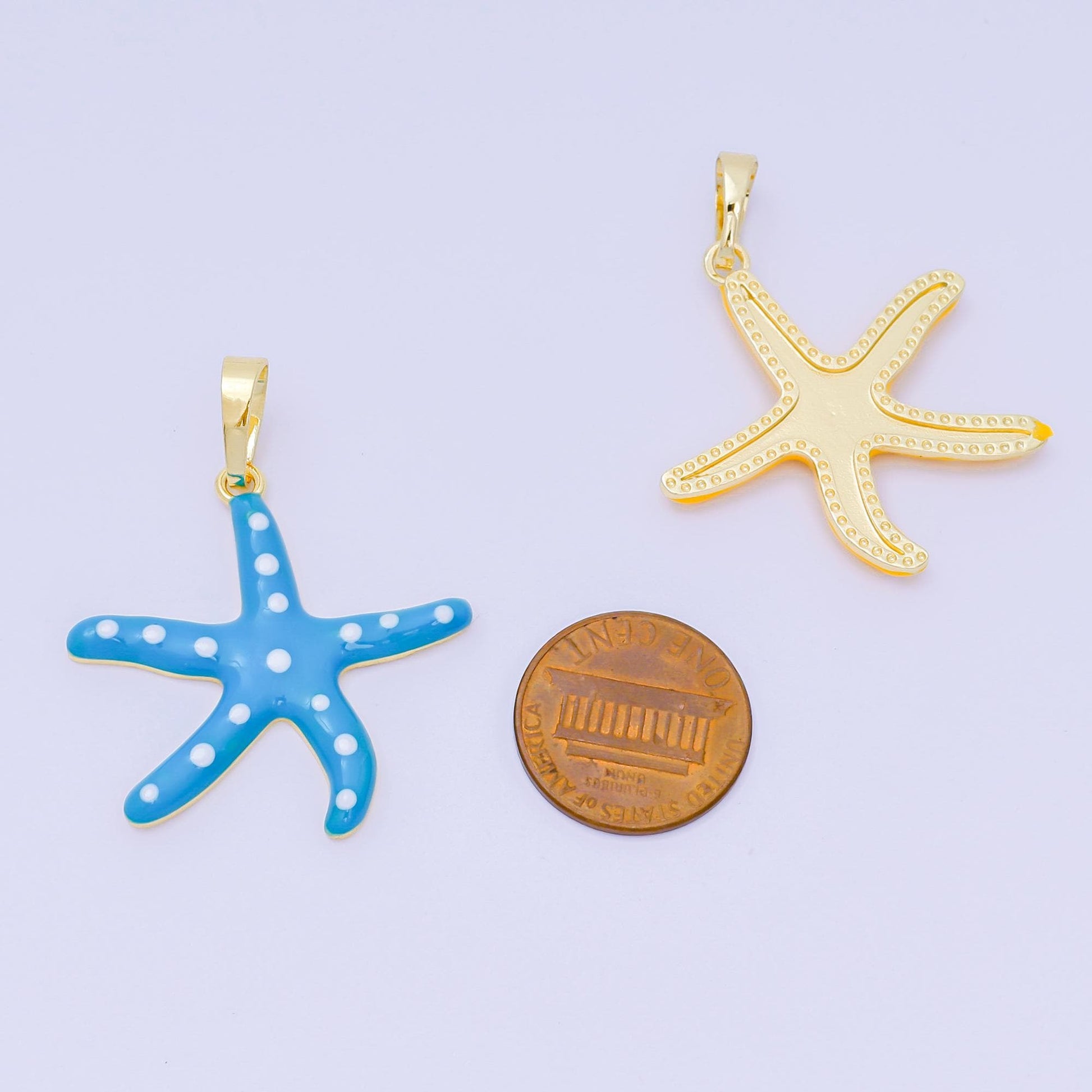 24K Gold Filled 32mm Colorful Charm Enamel Polka Dot Sea Starfish Pendant | AA-1586 - AA-1588