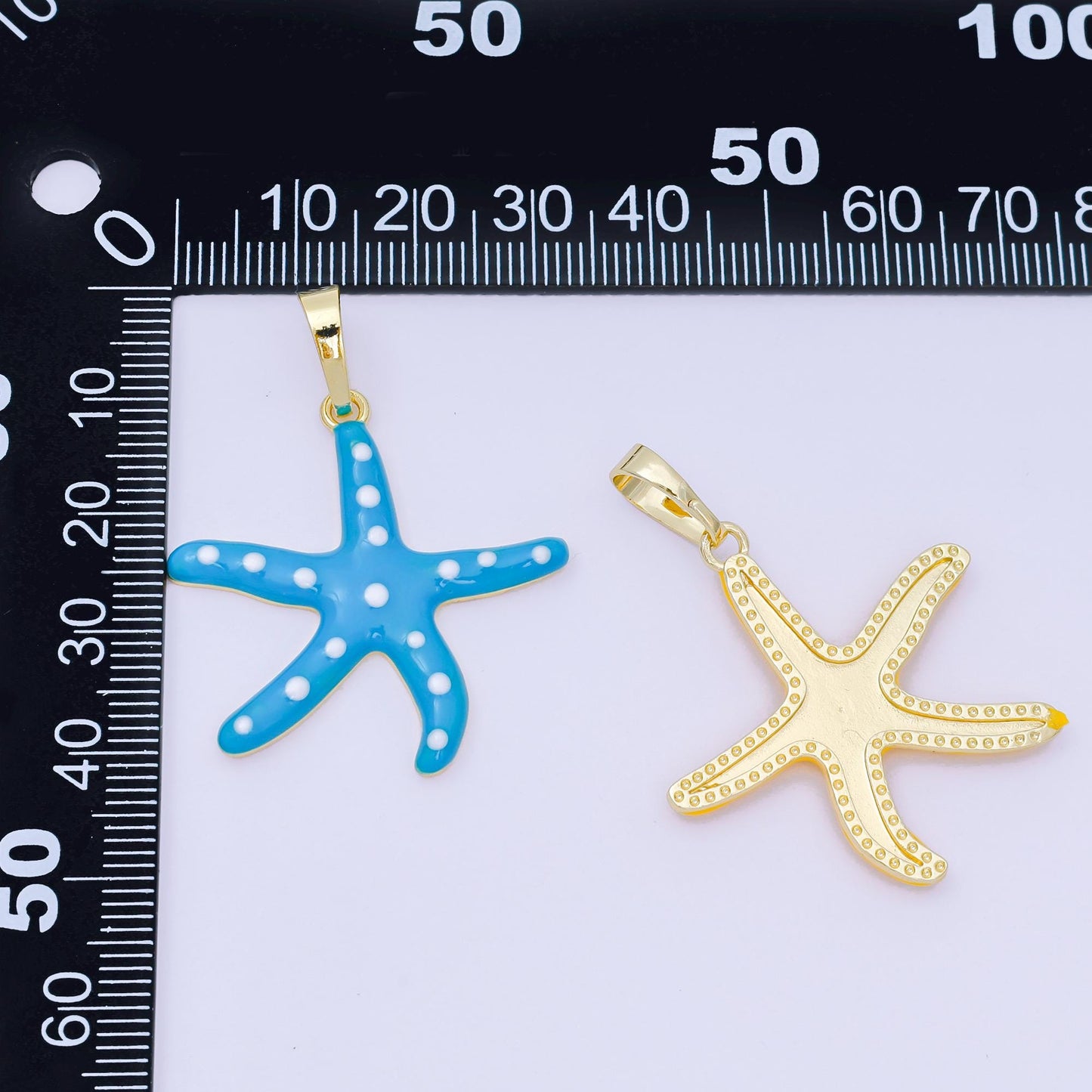 24K Gold Filled 32mm Colorful Charm Enamel Polka Dot Sea Starfish Pendant | AA-1586 - AA-1588