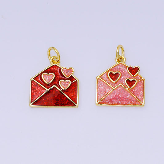 24K Gold Filled 15mm Enamel Art Love Letter Envelope Charm | AH-671