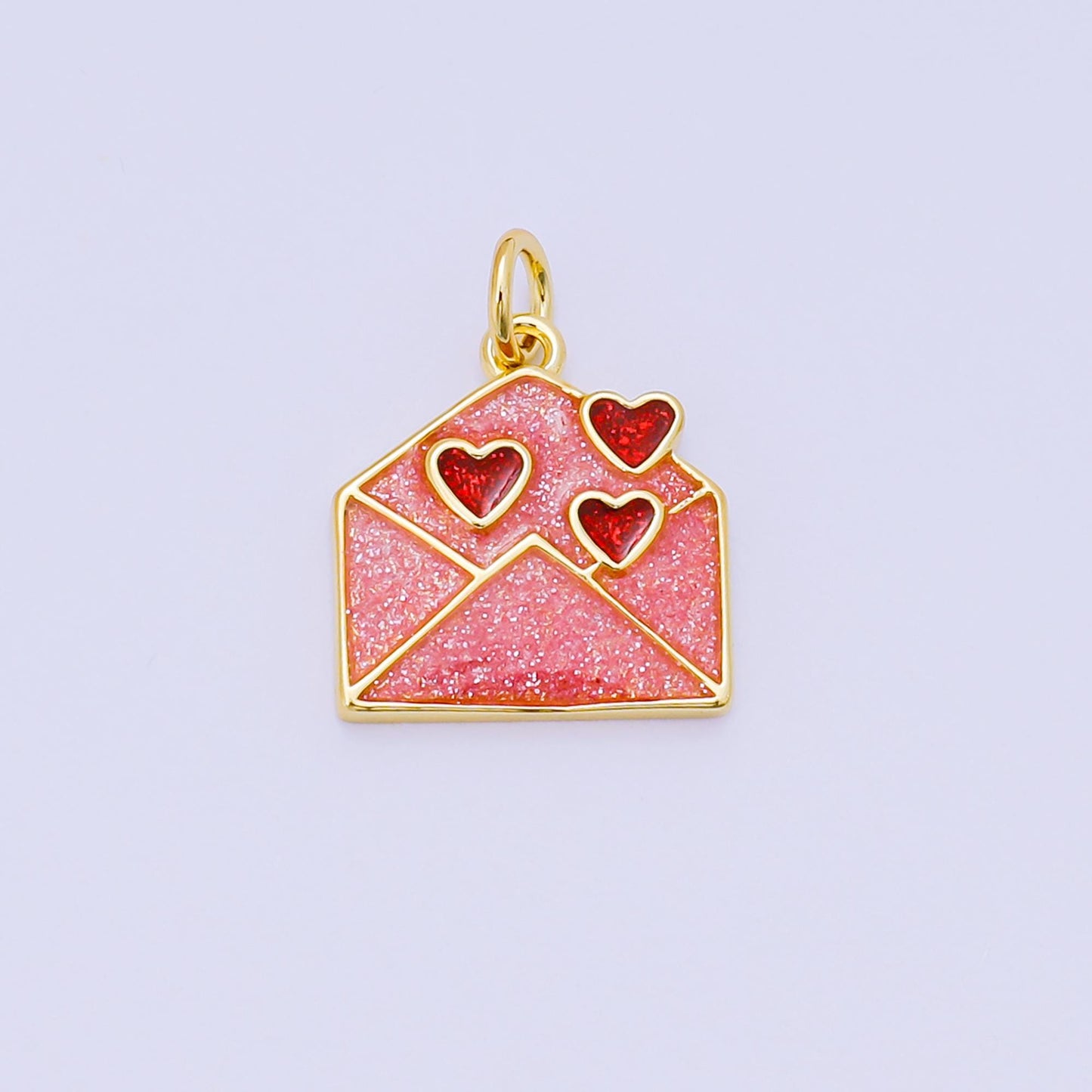 24K Gold Filled 15mm Enamel Art Love Letter Envelope Charm | AH-671