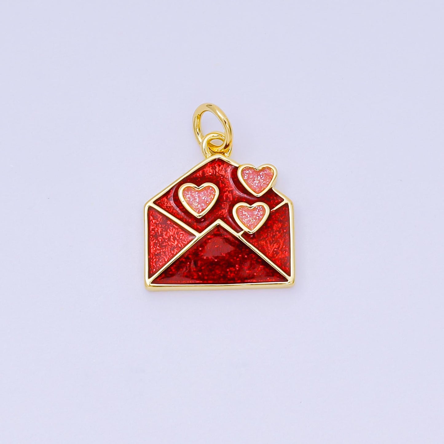 24K Gold Filled 15mm Enamel Art Love Letter Envelope Charm | AH-671