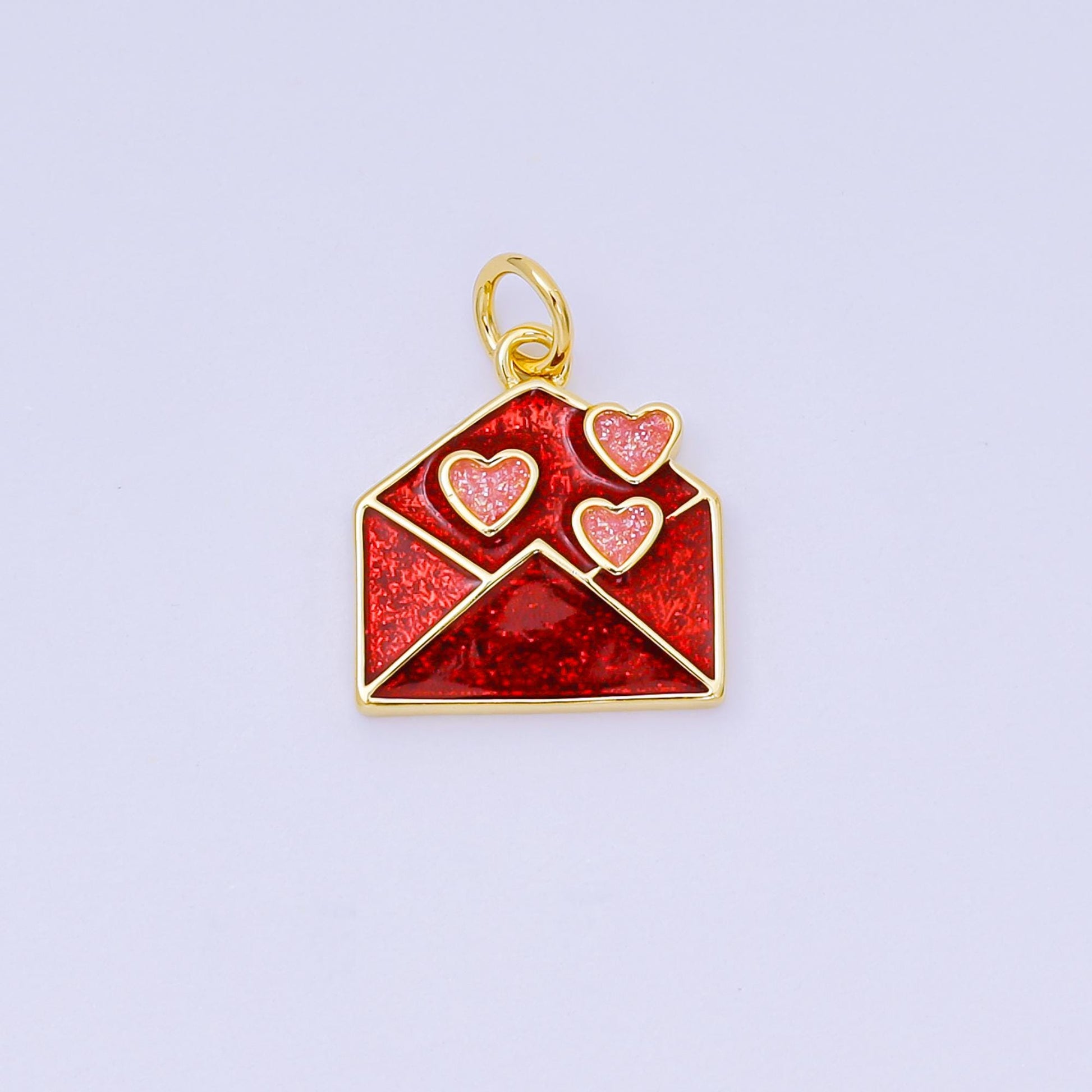 24K Gold Filled 15mm Enamel Art Love Letter Envelope Charm | AH-671