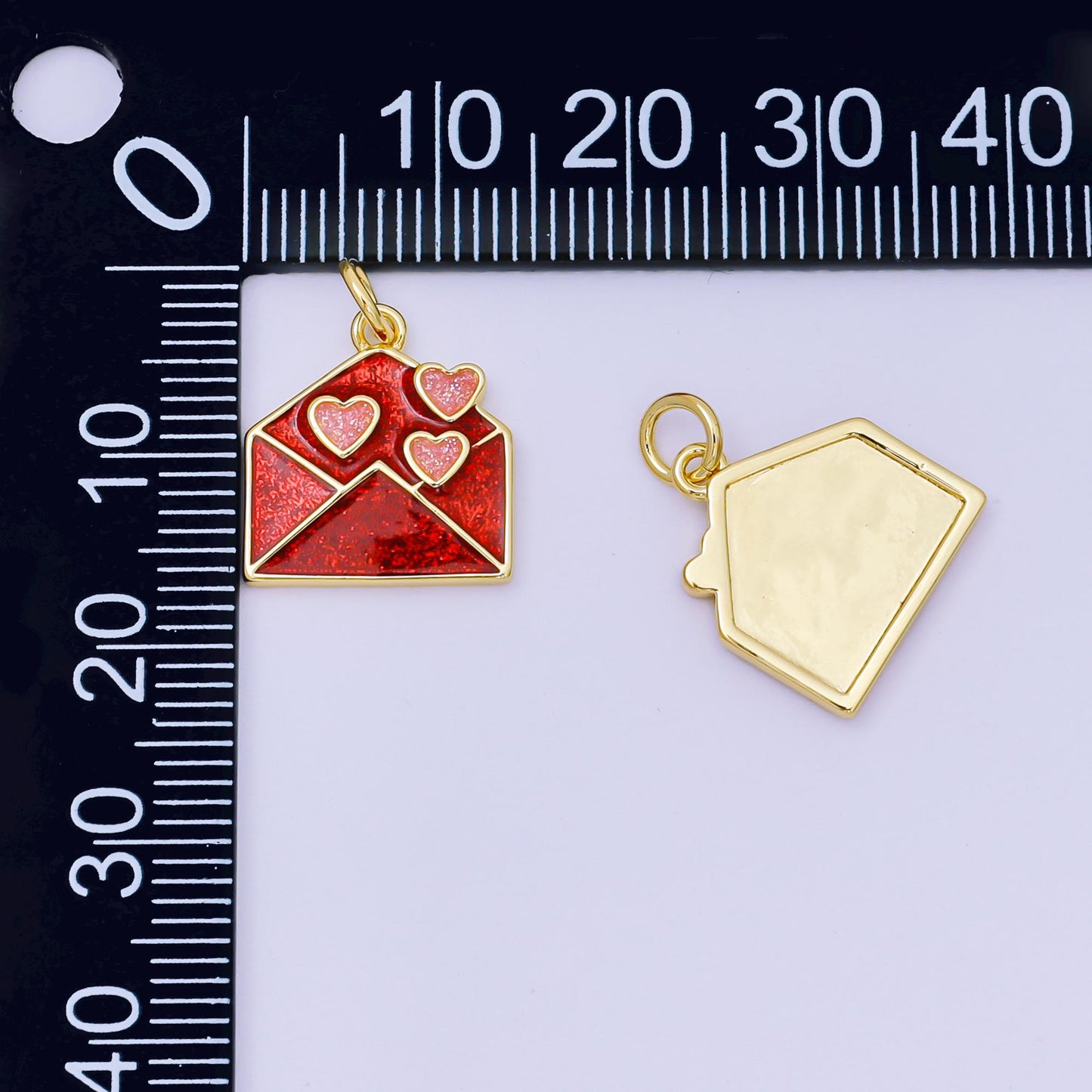 24K Gold Filled 15mm Enamel Art Love Letter Envelope Charm | AH-671