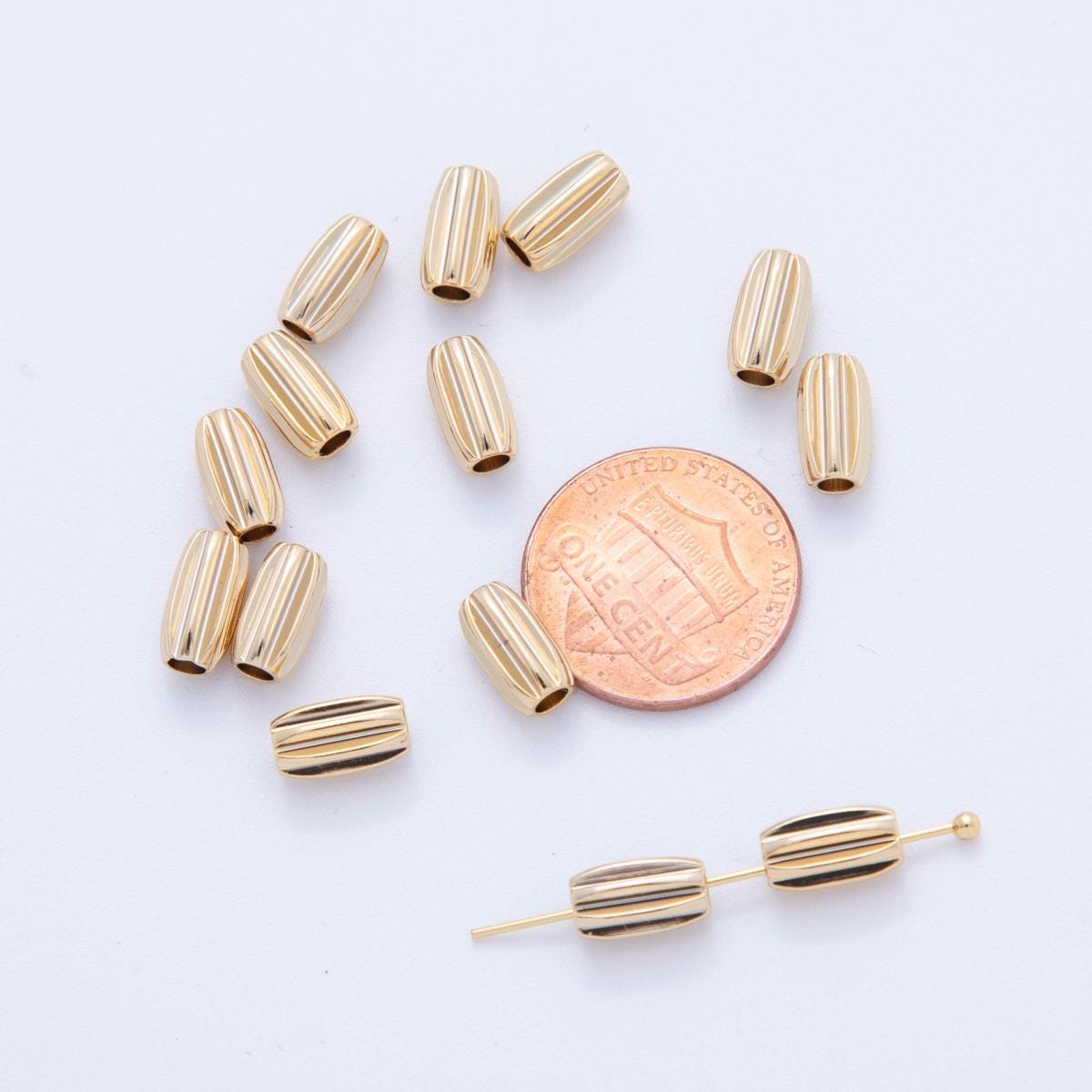 10x 18k Gold Filled Tiny Oval Tube Macaroni Bean spacer beads Tiny Seed Bead spacer beads 9x5 mm beads AF-1064