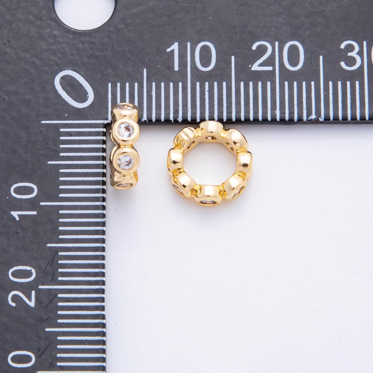 18k gold filled 10mm round Clear CZ Bezel Cut beaded bubble outline spacer donut bead | AF-1069