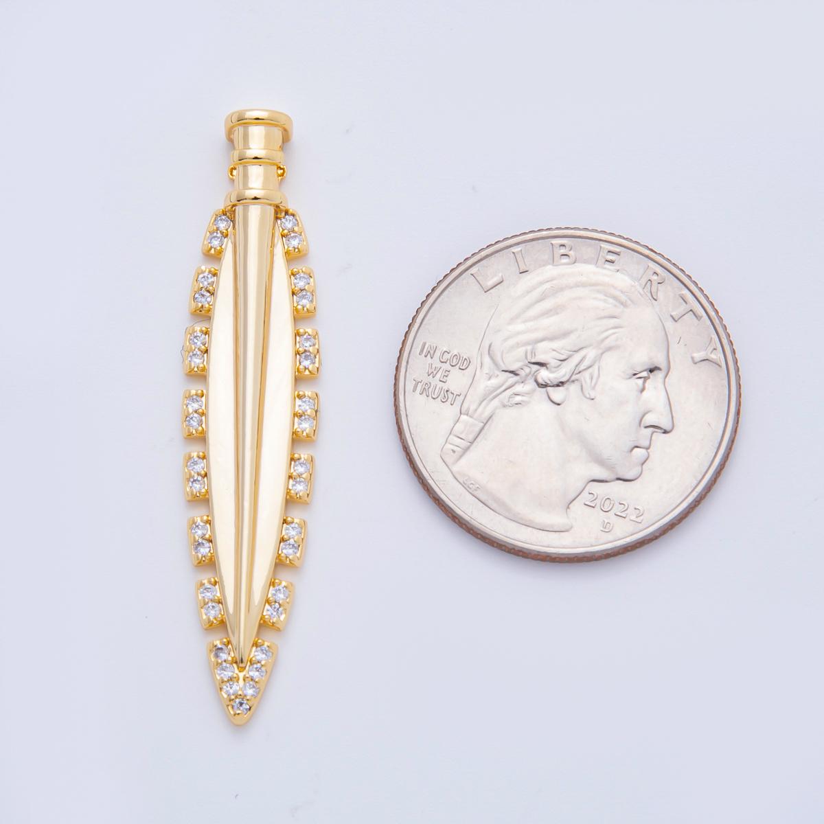 Gold Feather Pendant with Cubic Zirconia – Long Leaf Charm for Necklace Making, Sparkling Boho Jewelry Supplies, DIY Craft Findings N-1324