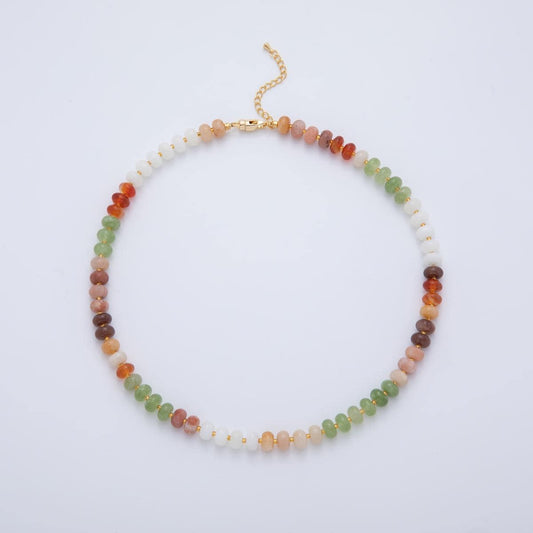 Rainbow Gemstone Necklace Autumn Fall Inspired Handmade Beaded Necklace with 18k Gold Filled Layer Beads Jewelry for Her WA-3302