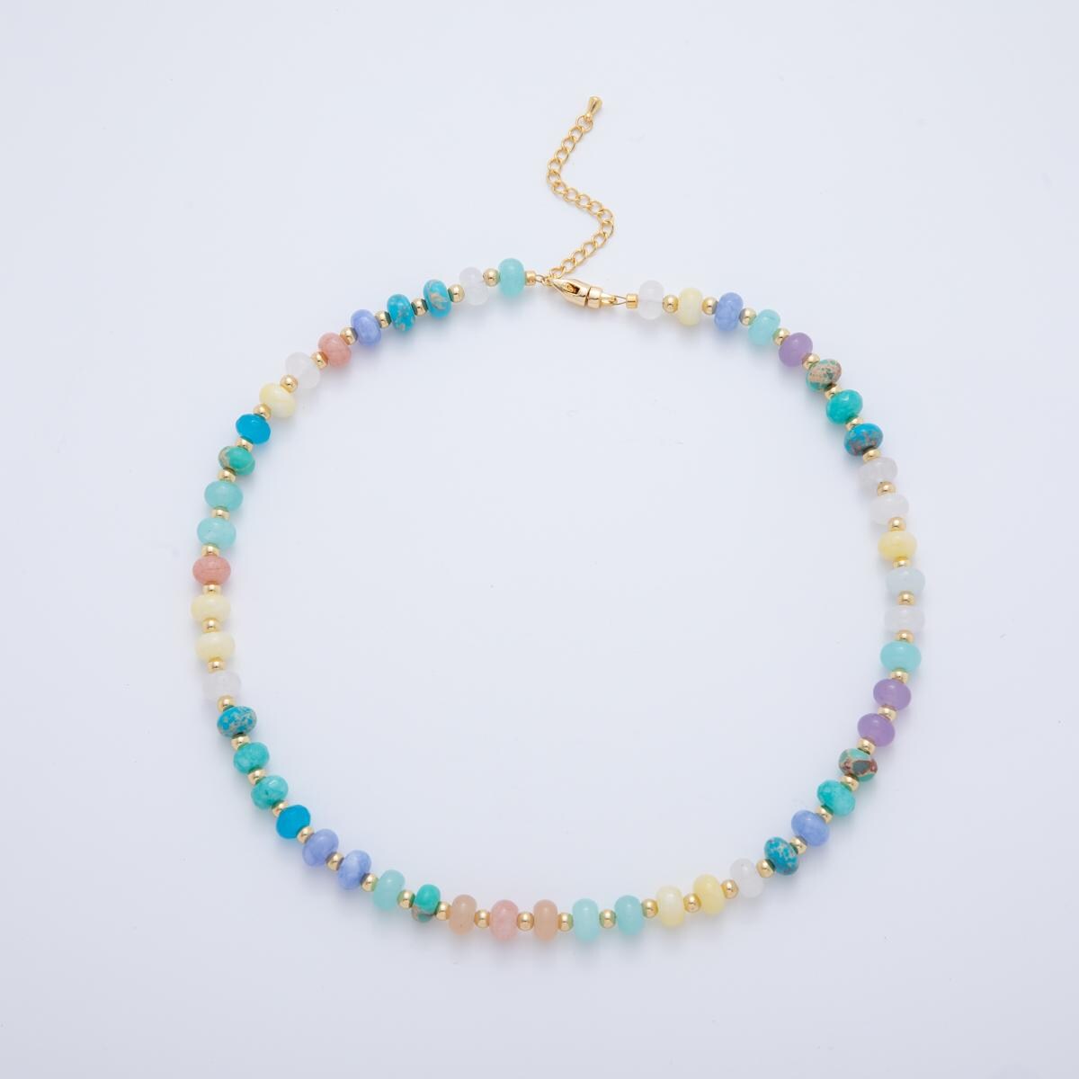 Rainbow Gemstone Necklace Blue Ocean Inspired Handmade Beaded Necklace with 18k Gold Filled Layer Beads Jewelry for Her WA-3303