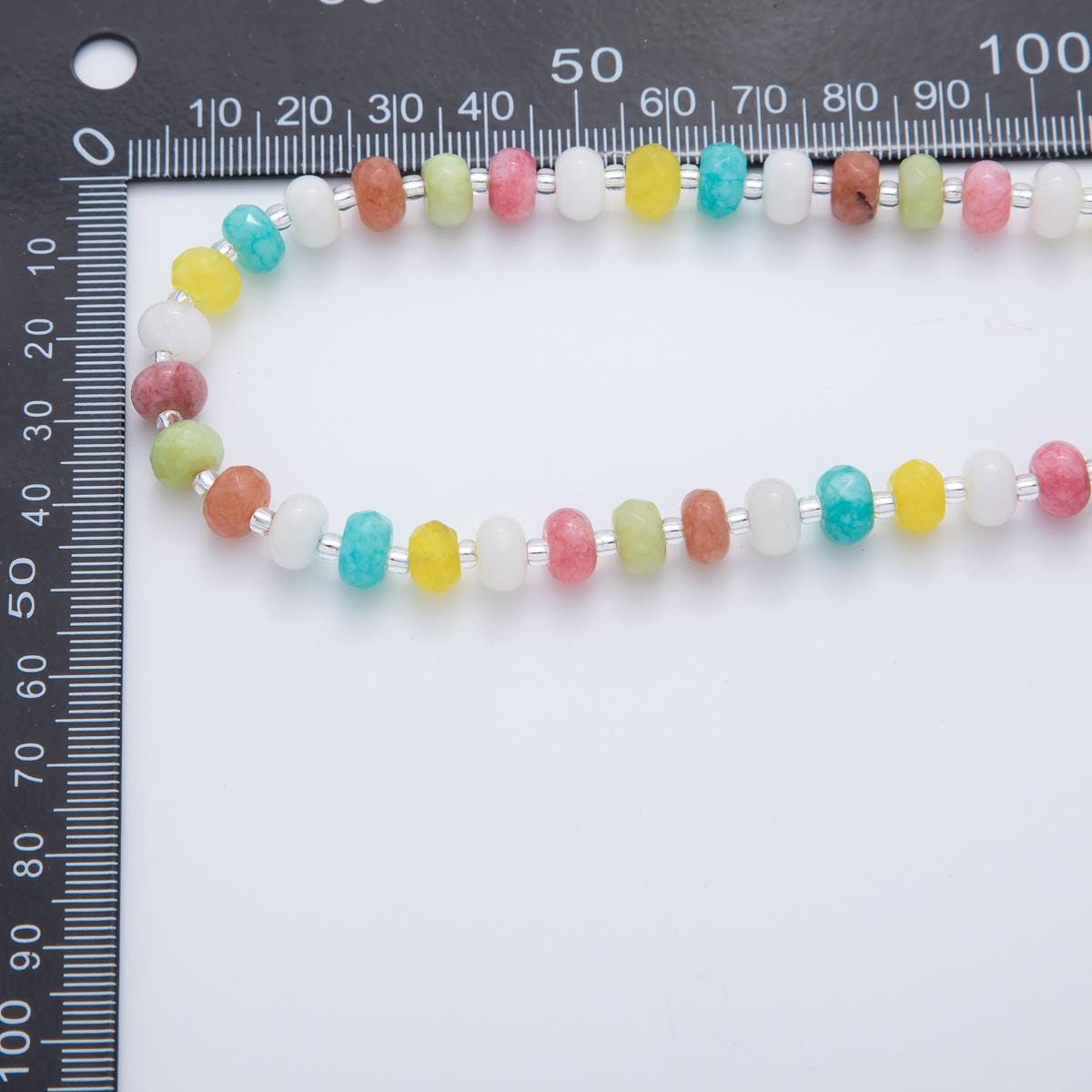 Rainbow Gemstone Necklace White Multi Color Handmade Beaded Necklace with 18k Gold Filled Layer Beads Jewelry for Her WA-3304