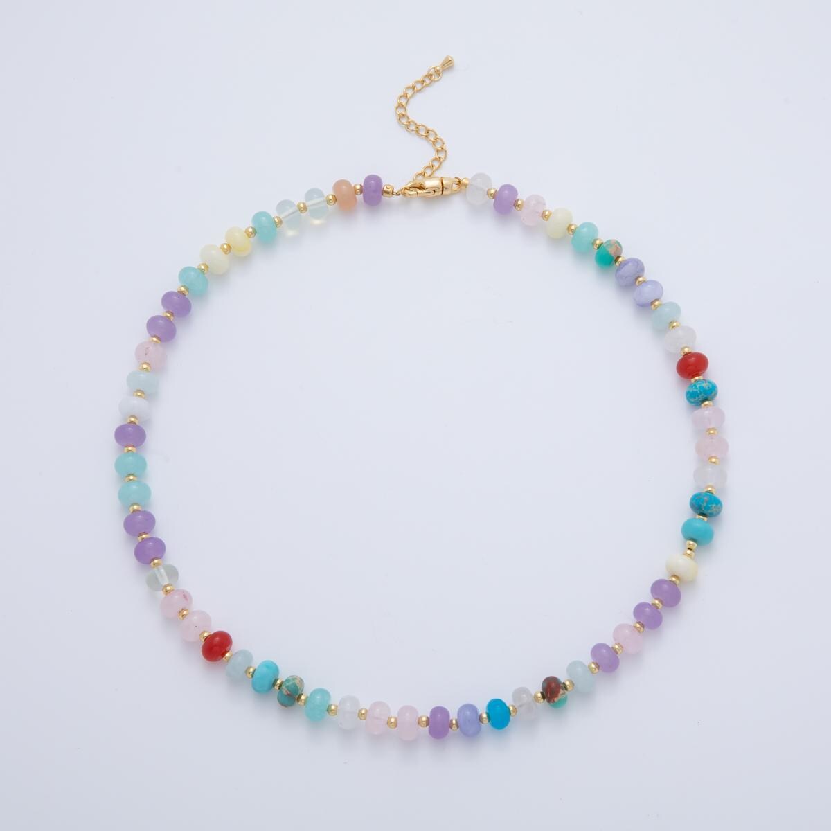 Handcrafted 8mm Dyed Agate Beaded Necklaces Colorful Rondelle Beads with 18k Gold Filled Clasp Necklace 17.5" with 2" Extender WA-3305