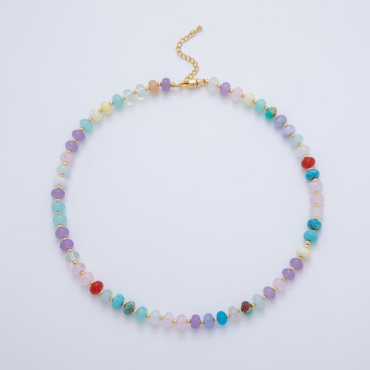 Handcrafted 8mm Dyed Agate Beaded Necklaces Colorful Rondelle Beads with 18k Gold Filled Clasp Necklace 17.5" with 2" Extender WA-3305