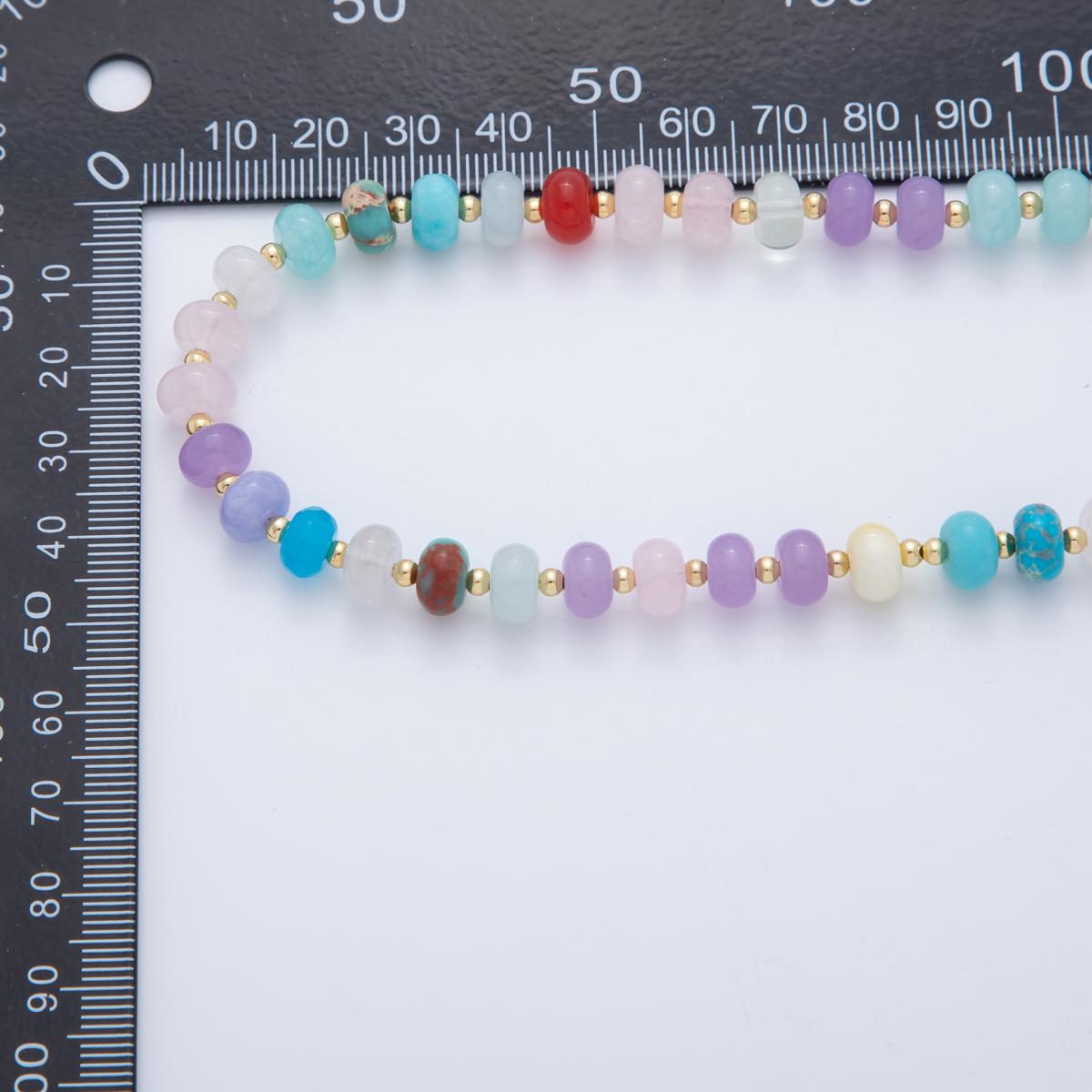 Handcrafted 8mm Dyed Agate Beaded Necklaces Colorful Rondelle Beads with 18k Gold Filled Clasp Necklace 17.5" with 2" Extender WA-3305