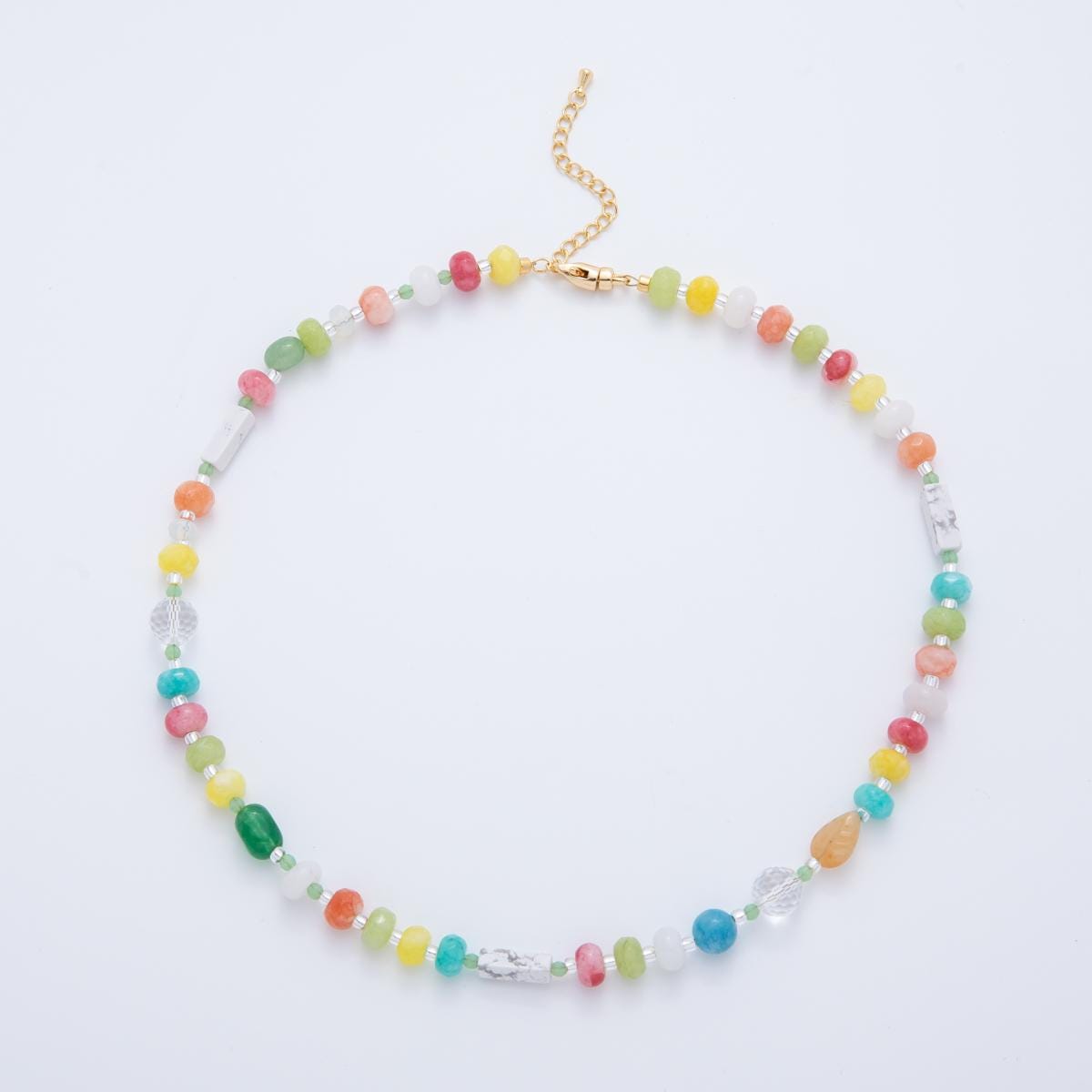 Handcrafted 8mm Dyed Agate W/ Crystal Beaded Necklaces Colorful Rondelle Beads with 18k Gold Filled Clasp Necklace 17.5" WA-3306