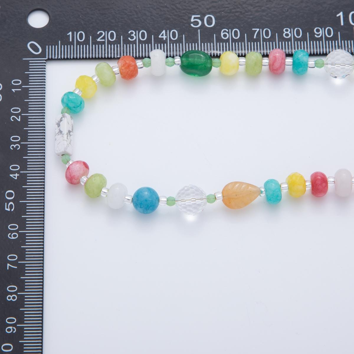 Handcrafted 8mm Dyed Agate W/ Crystal Beaded Necklaces Colorful Rondelle Beads with 18k Gold Filled Clasp Necklace 17.5" WA-3306