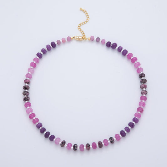 Handcrafted 8mm Dark Purple Dyed Agate Beaded Necklaces Gradient Rondelle Beads with 18k Gold Filled Clasp Necklace for Halloween WA-3309
