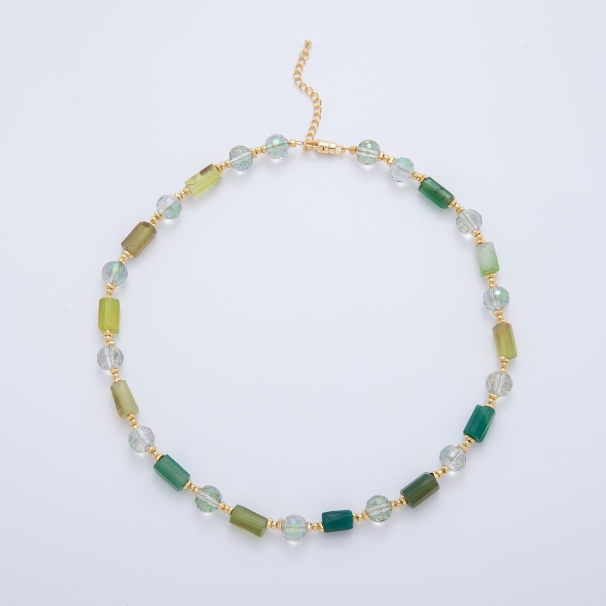 Rainbow Beaded Necklace, Knotted Gemstone Necklace, Mix Shape Green Colorful Candy Rondelle Necklace WA-3310