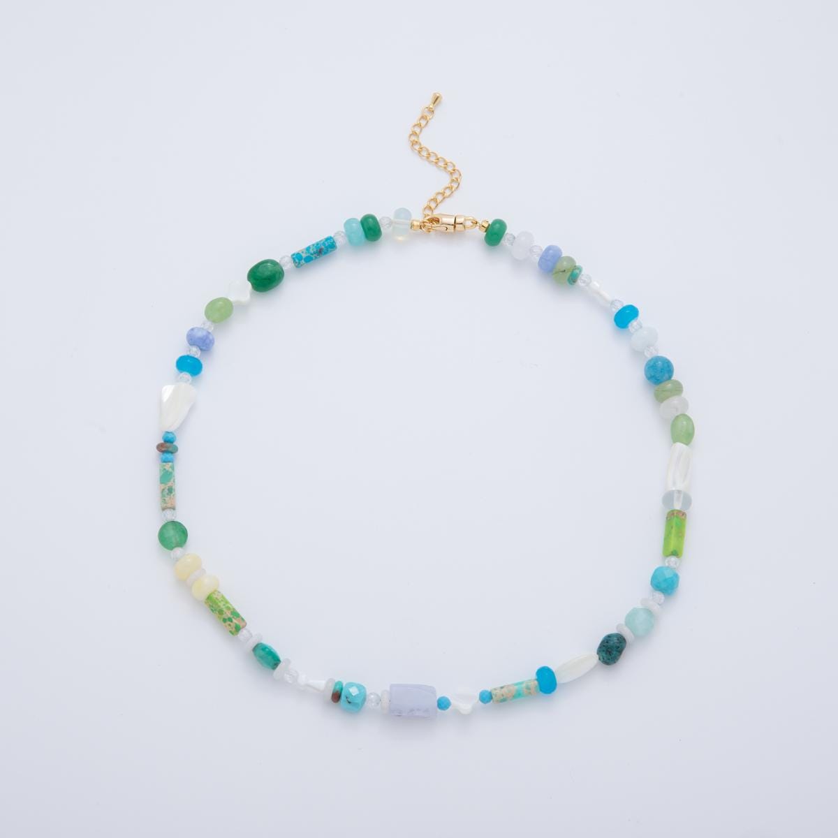 Blue Ocean Rainbow Multi Gemstone Necklace, Natural Semi-Precious Rondelle Beads 18k Gold Filled Necklace Handmade WA-3313