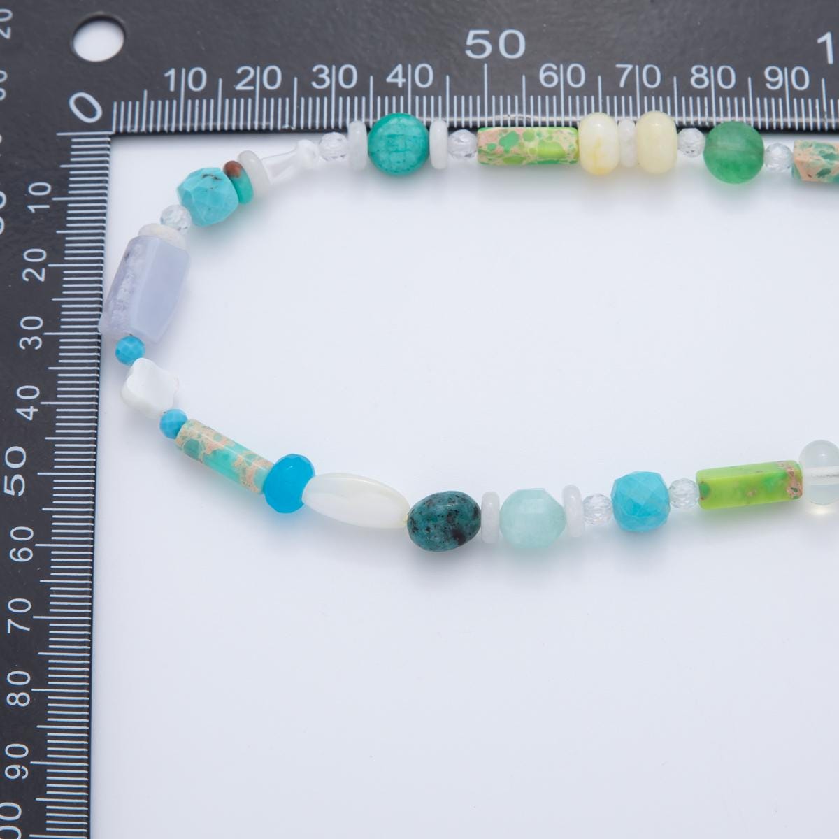 Blue Ocean Rainbow Multi Gemstone Necklace, Natural Semi-Precious Rondelle Beads 18k Gold Filled Necklace Handmade WA-3313